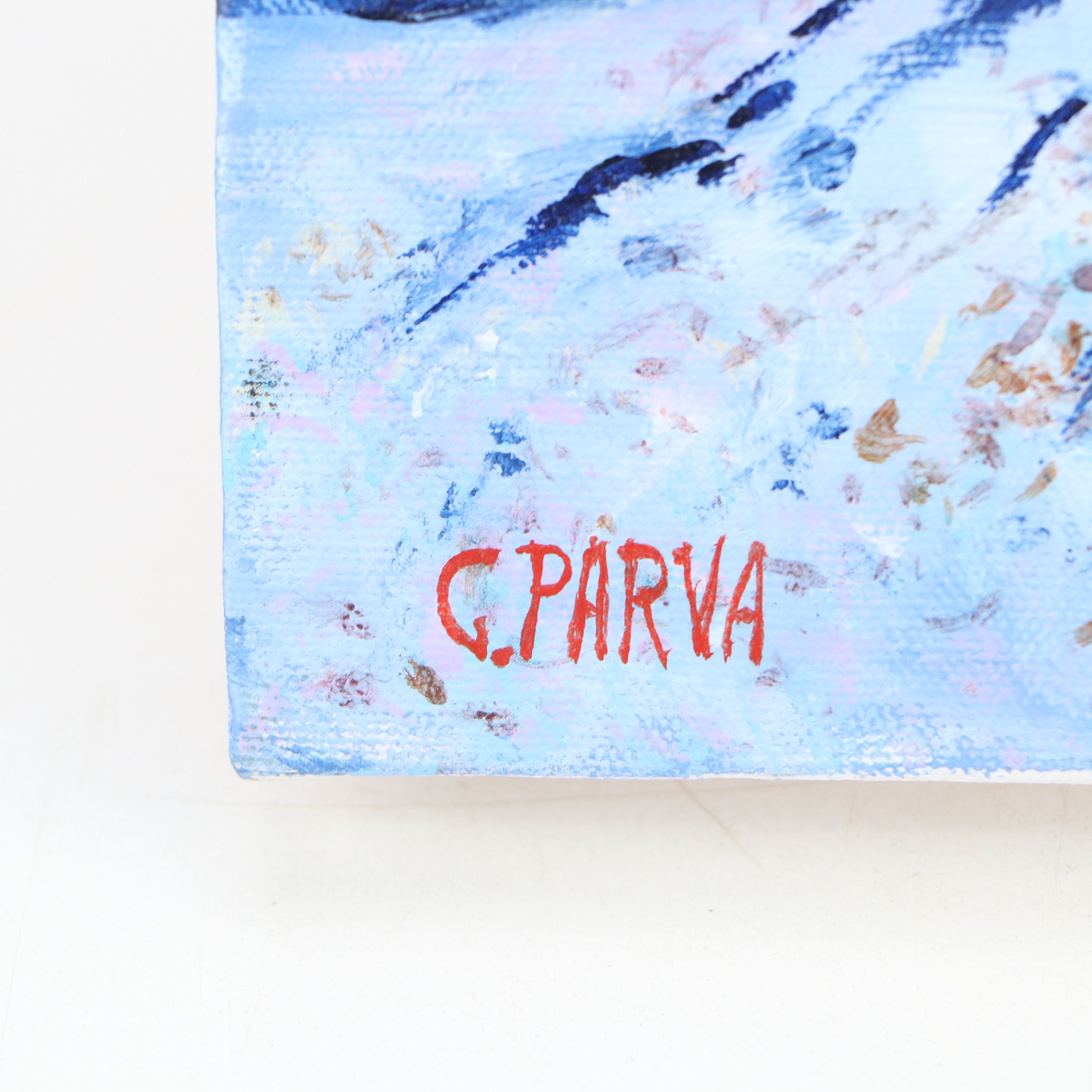 G. Parva Acrylic Painting of Seated Woman Playing Drum