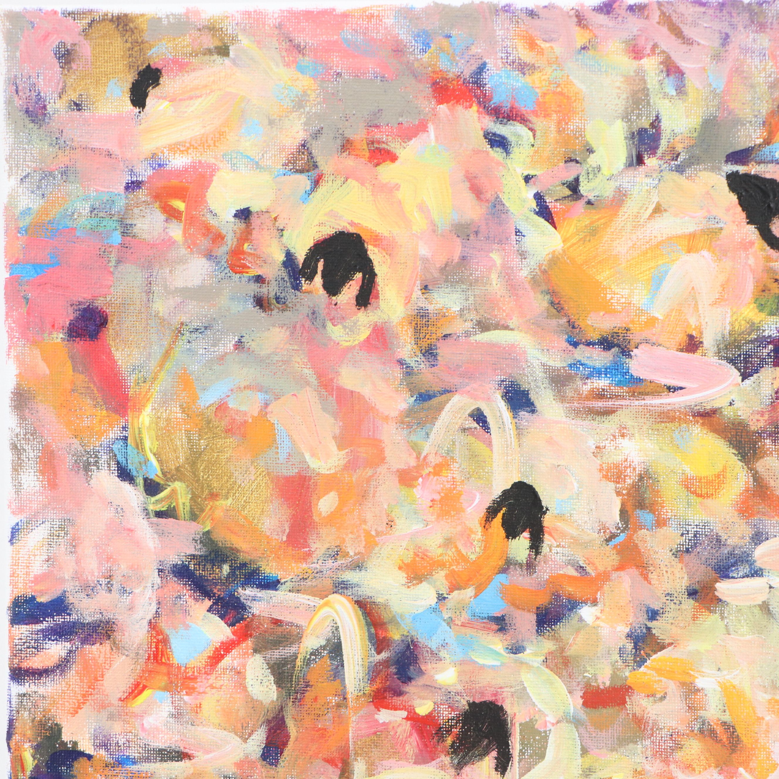 Elle Raines Stylized Acrylic Painting "Flock of Sheep #4," 21st Century