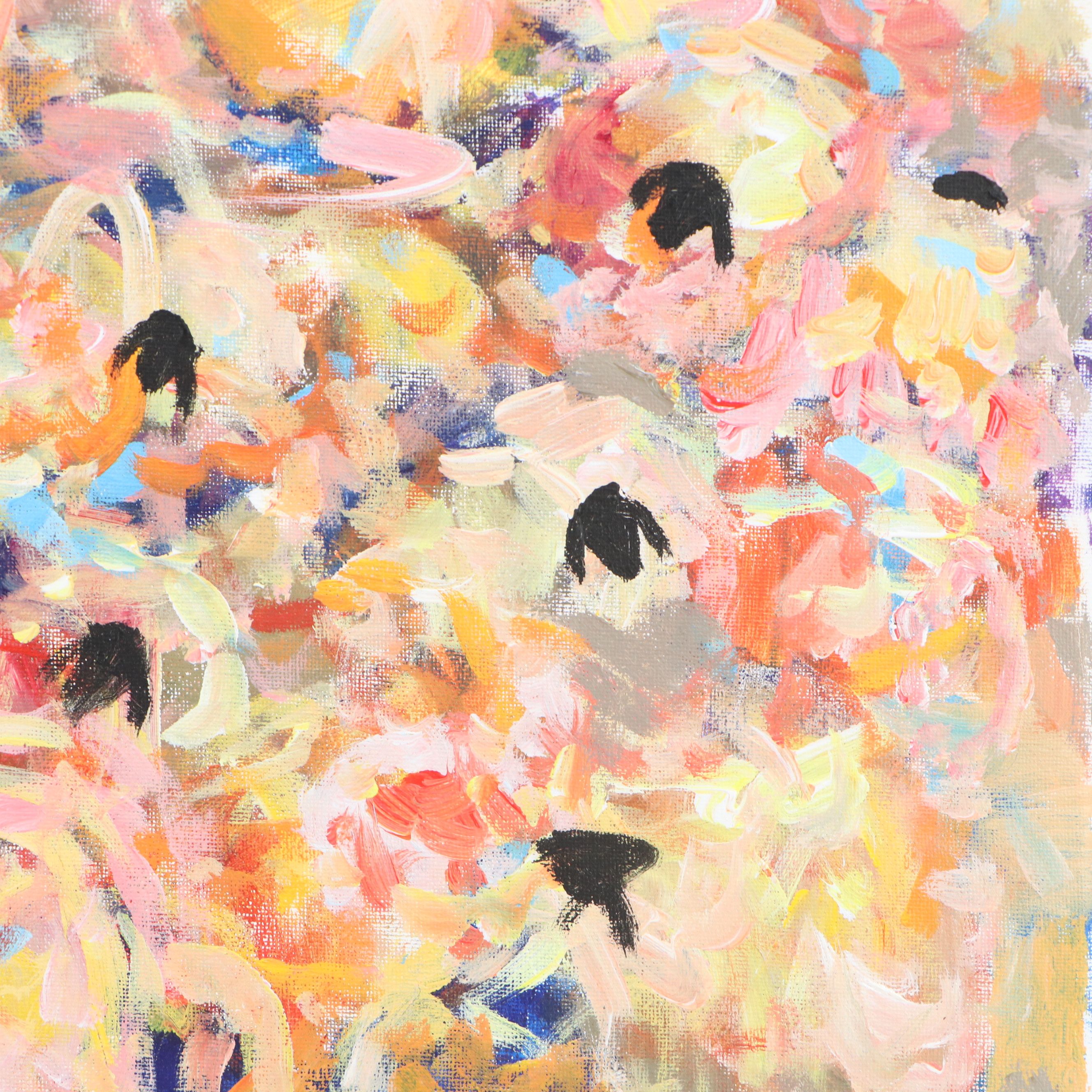 Elle Raines Stylized Acrylic Painting "Flock of Sheep #4," 21st Century