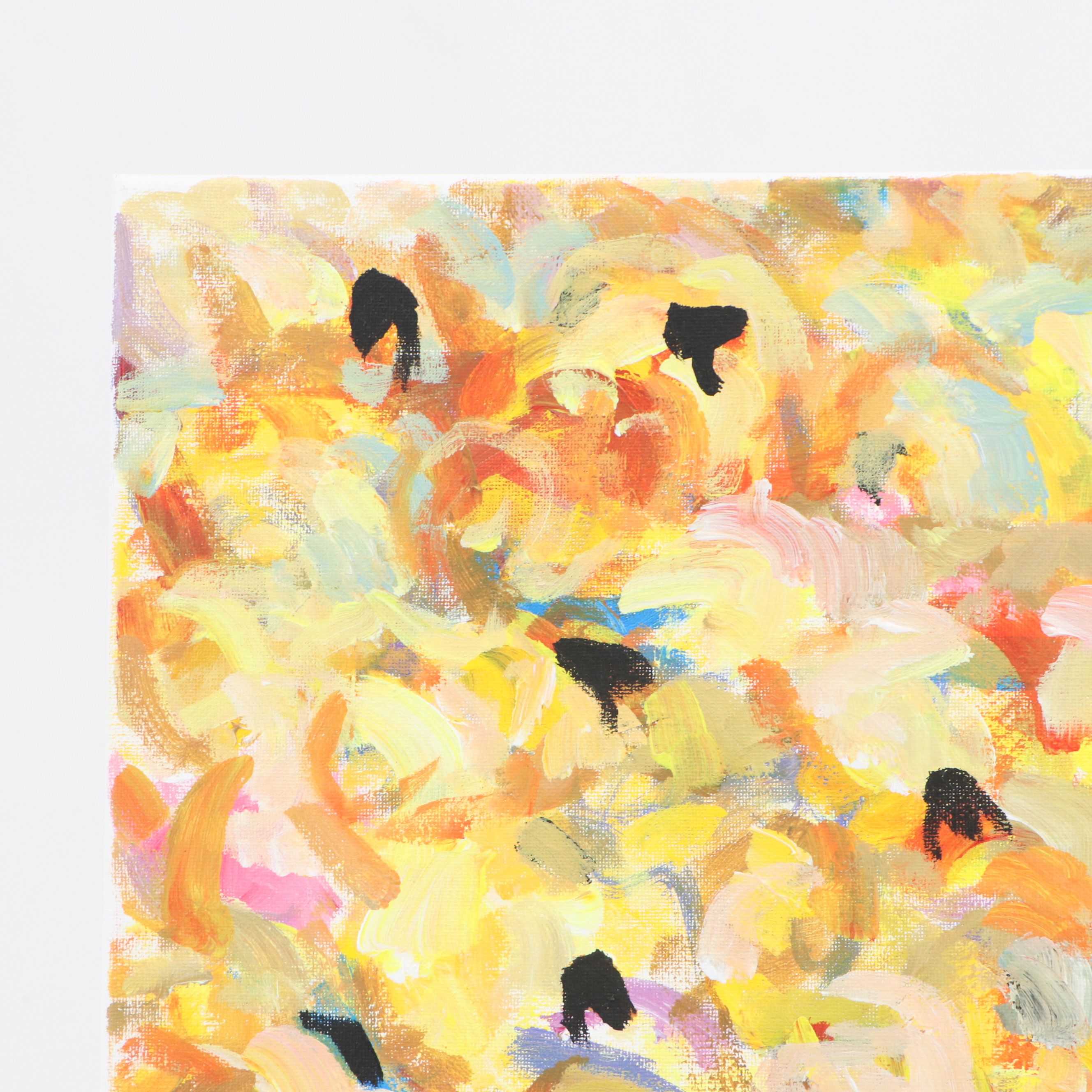 Elle Raines Stylized Acrylic Painting "Flock of Sheep #3," 21st Century