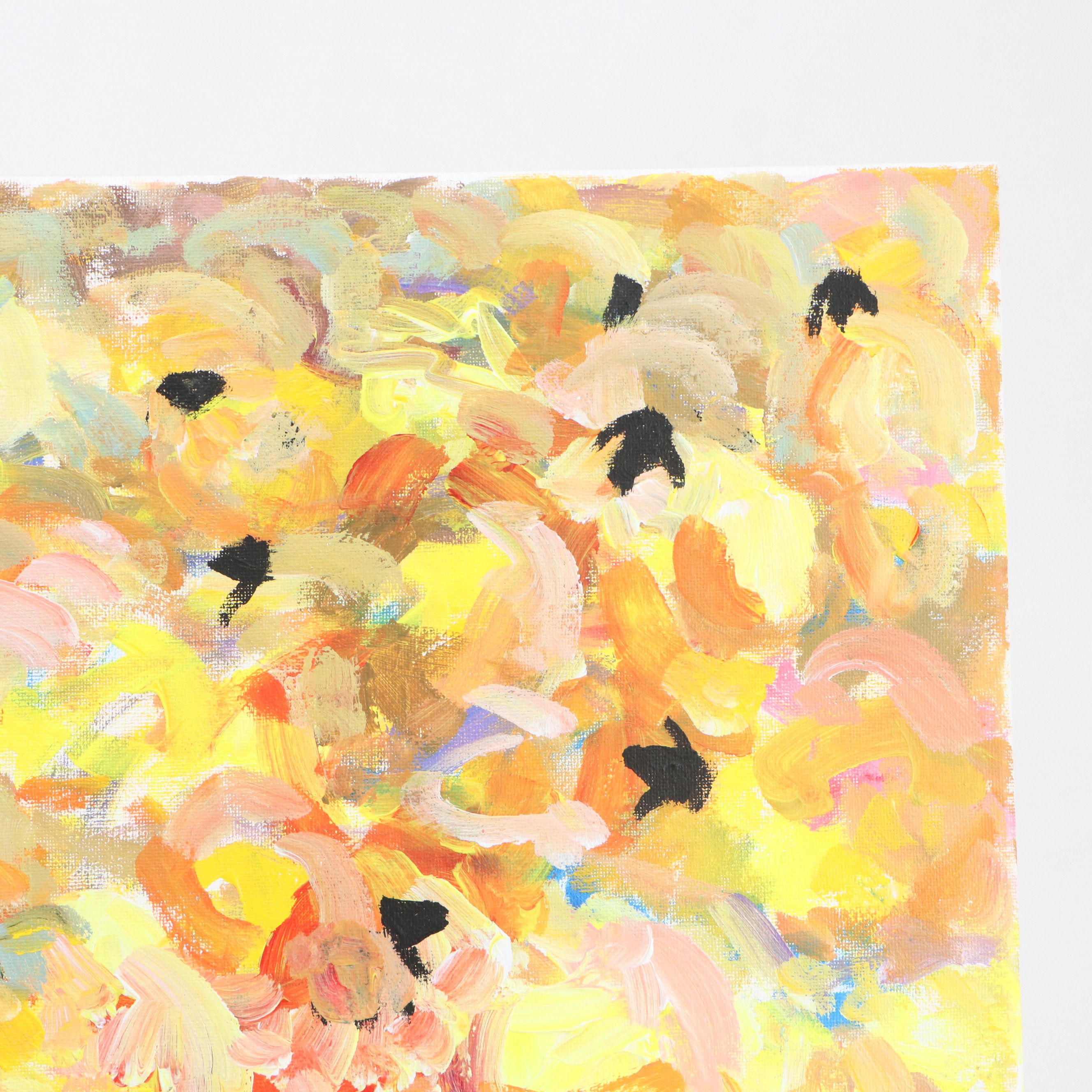 Elle Raines Stylized Acrylic Painting "Flock of Sheep #3," 21st Century