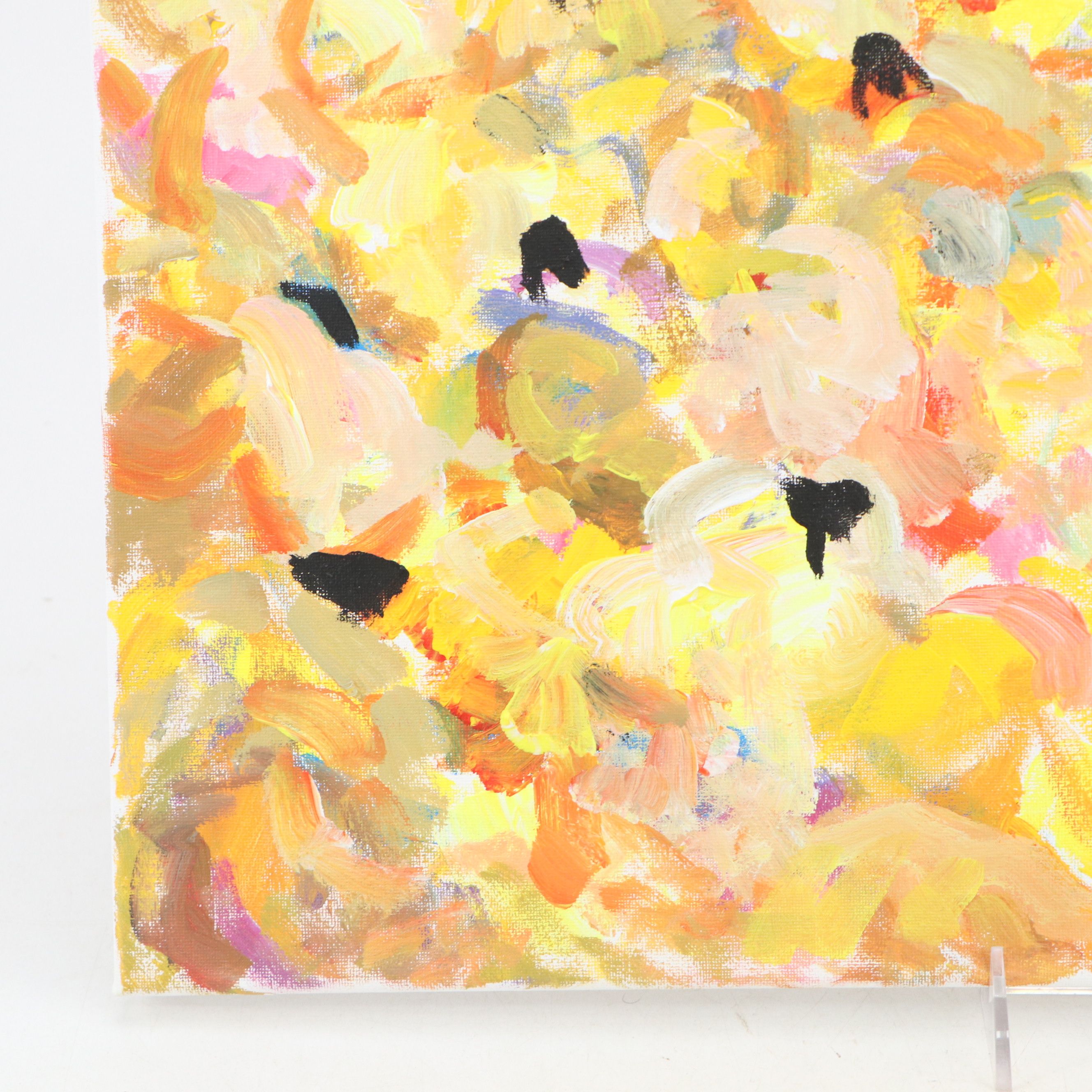 Elle Raines Stylized Acrylic Painting "Flock of Sheep #3," 21st Century