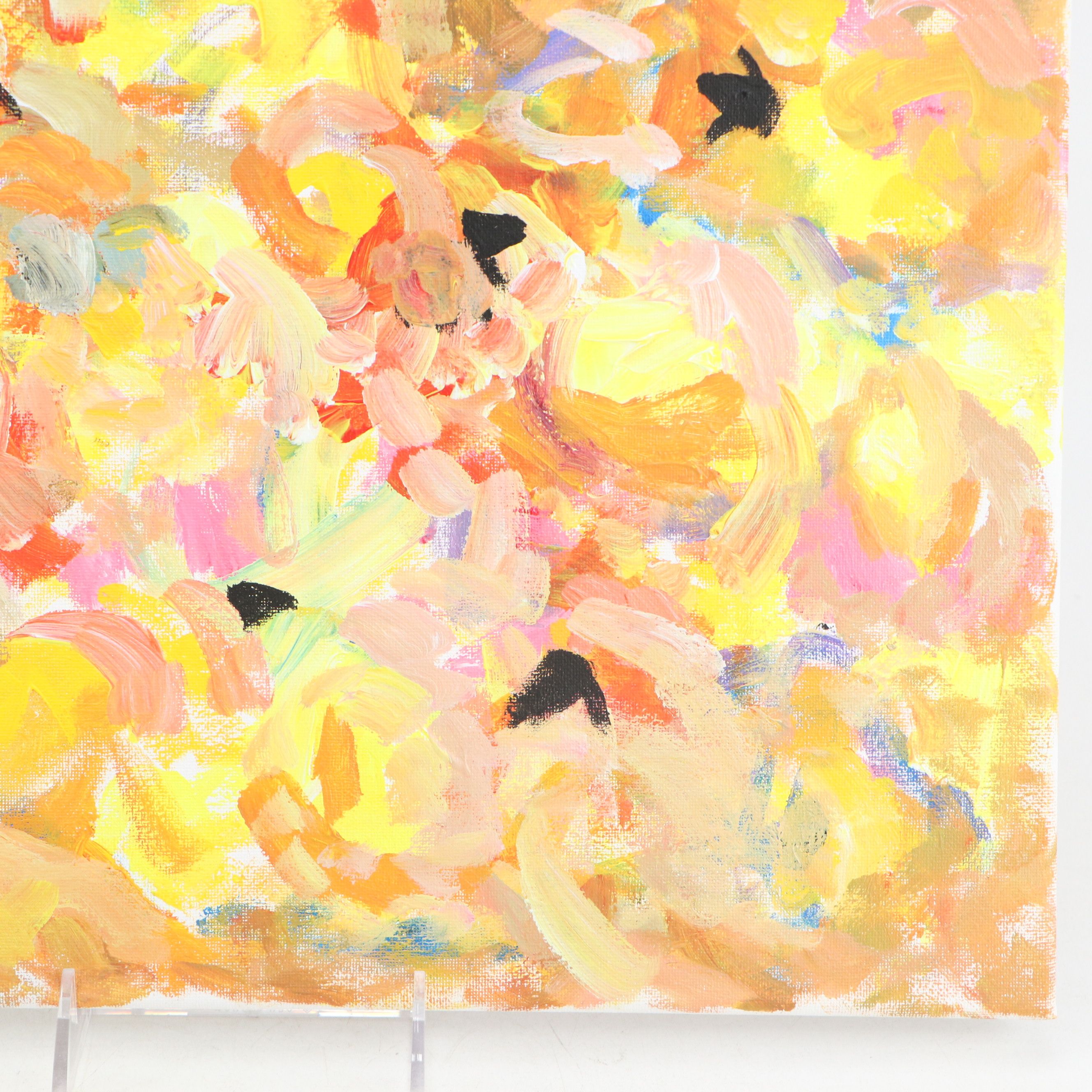 Elle Raines Stylized Acrylic Painting "Flock of Sheep #3," 21st Century