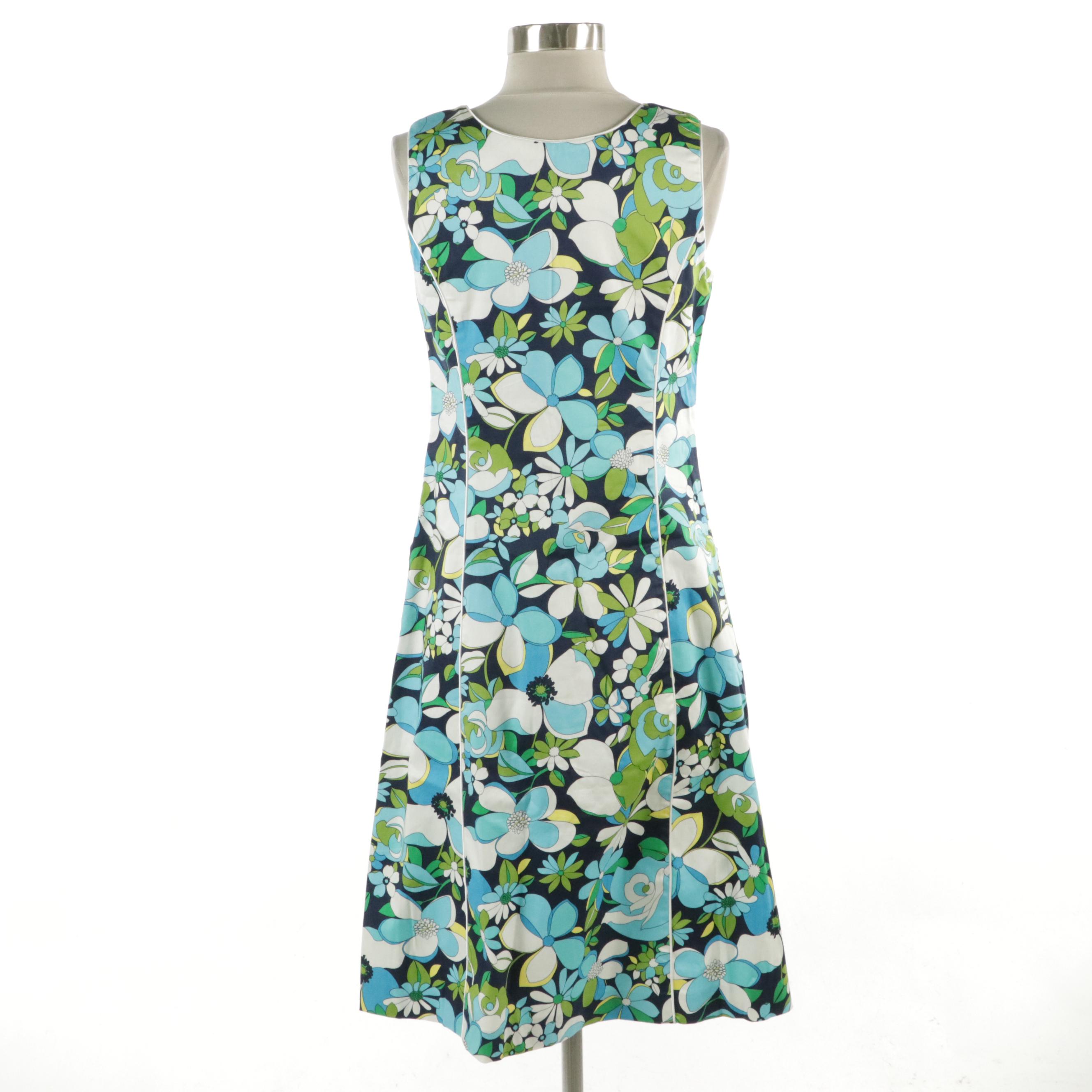 Bob Mackie Wearable Art Button-Front Midi Dress in Floral Printed Stretch Cotton