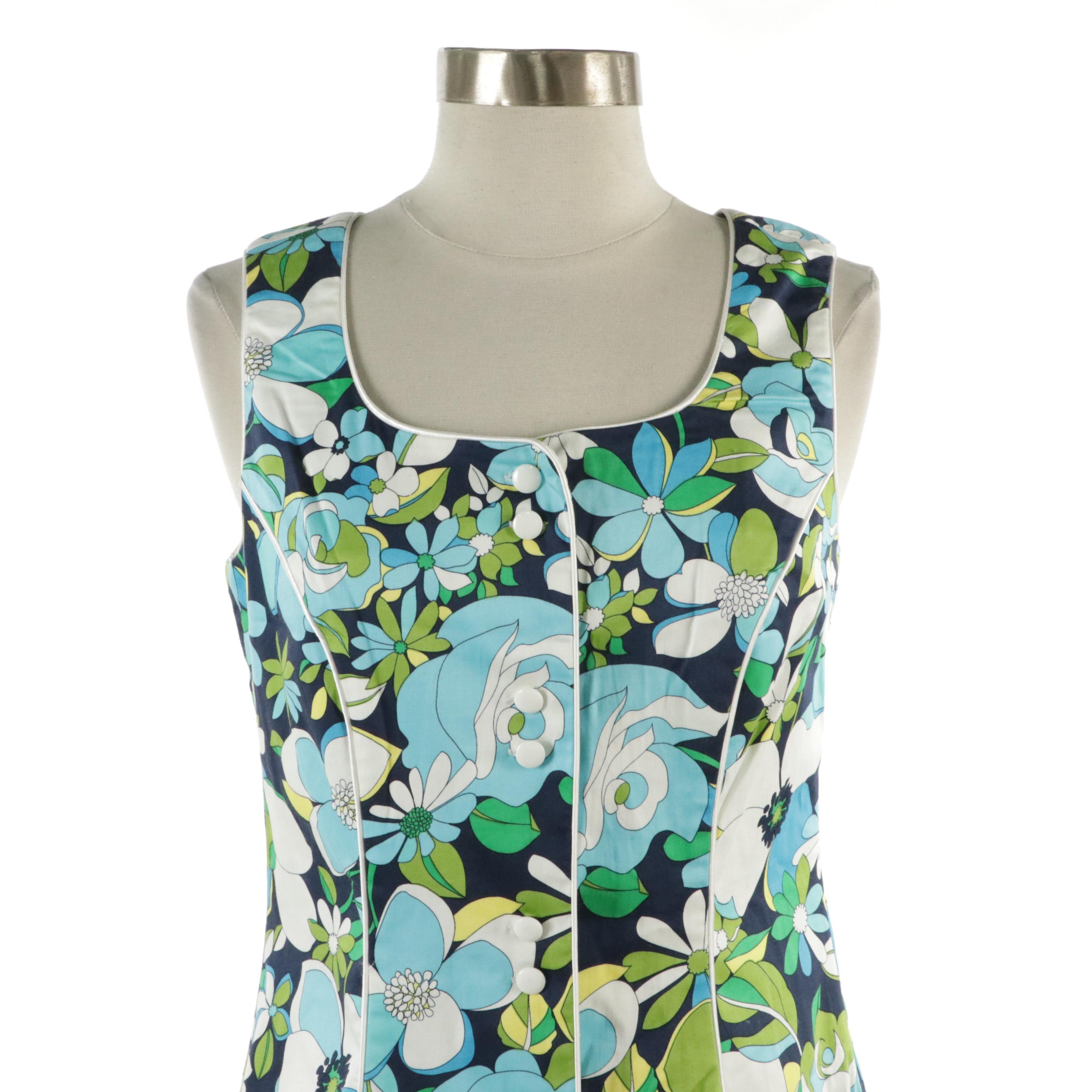 Bob Mackie Wearable Art Button-Front Midi Dress in Floral Printed Stretch Cotton