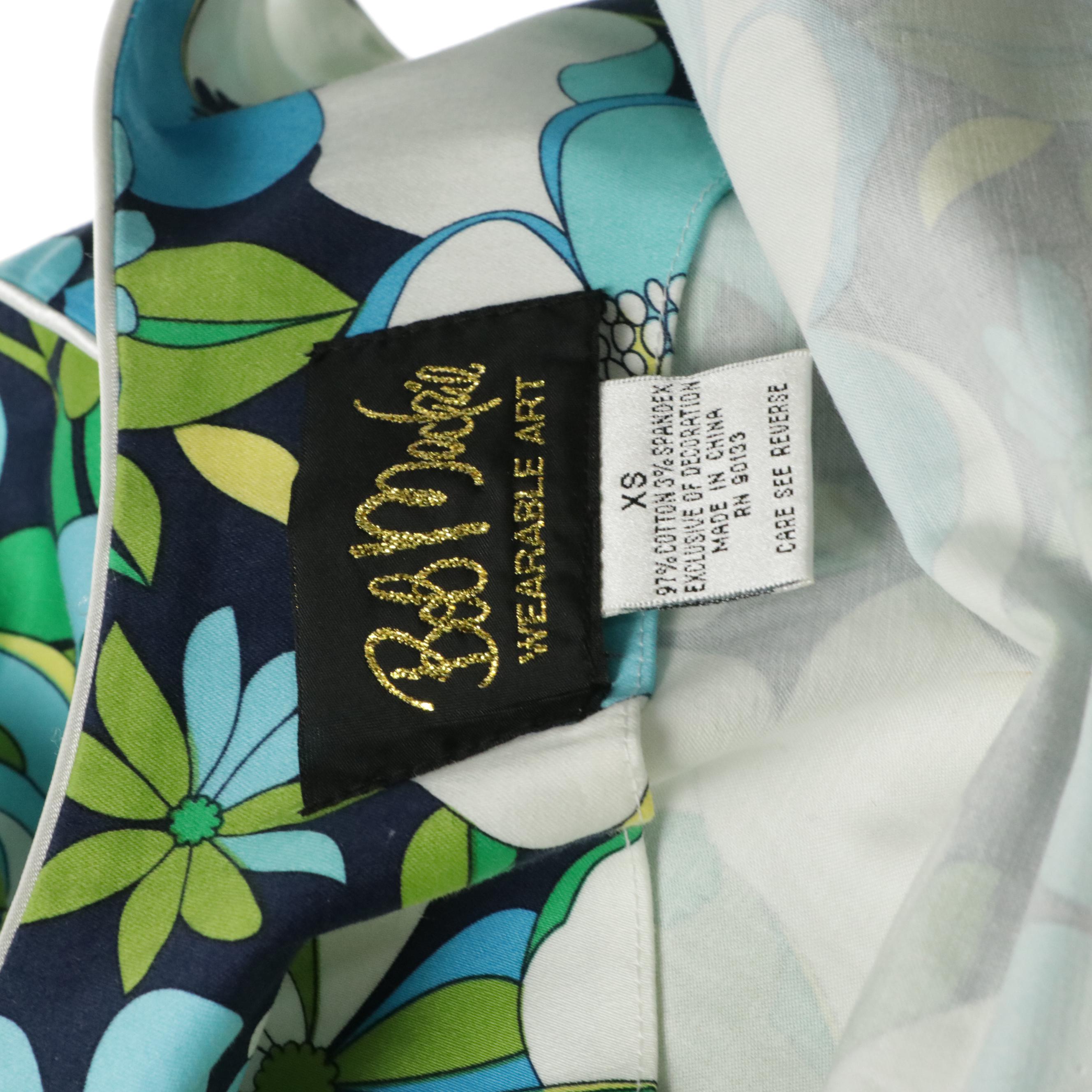 Bob Mackie Wearable Art Button-Front Midi Dress in Floral Printed Stretch Cotton