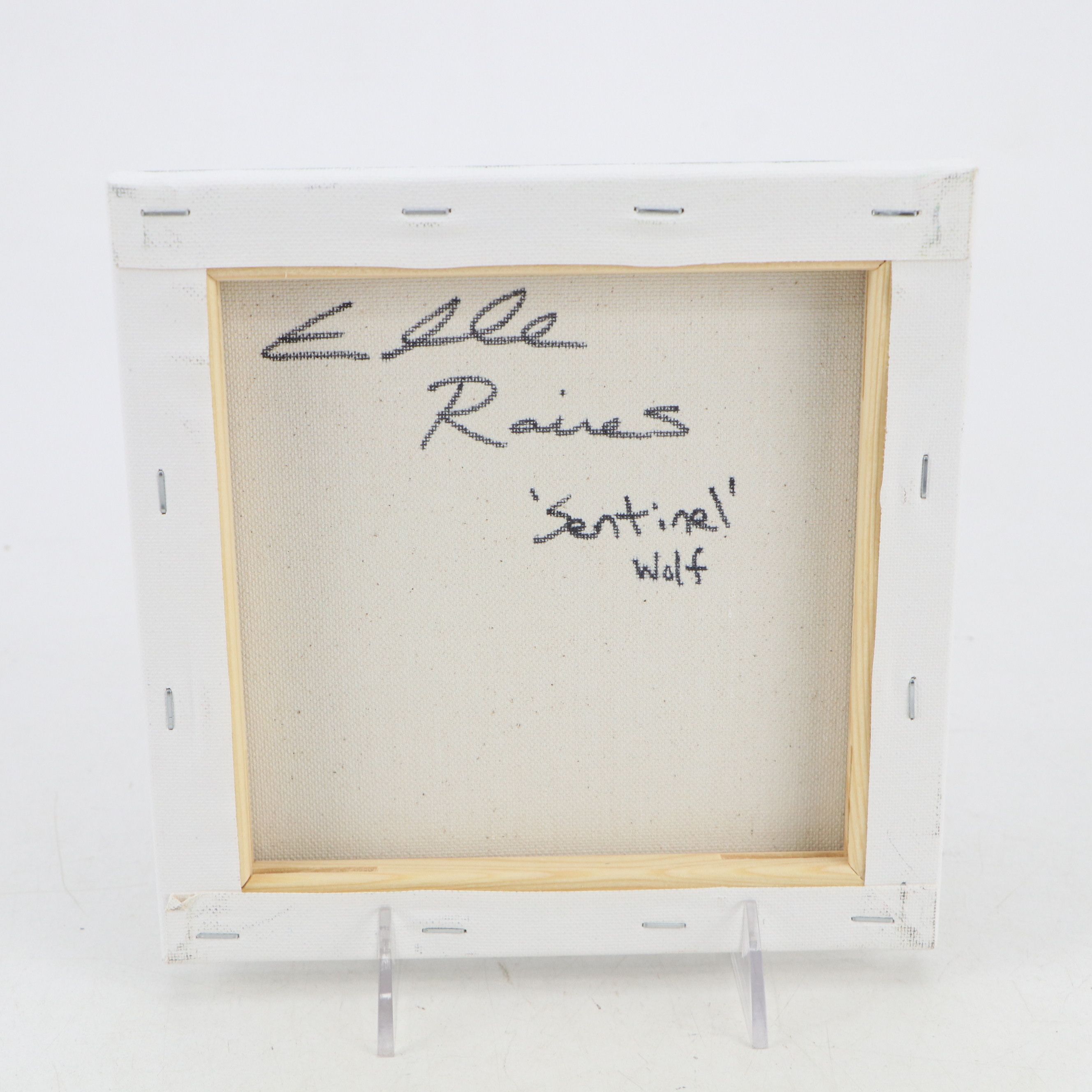 Elle Raines Stylized Acrylic Painting "'Sentinel Wolf," 21st Century