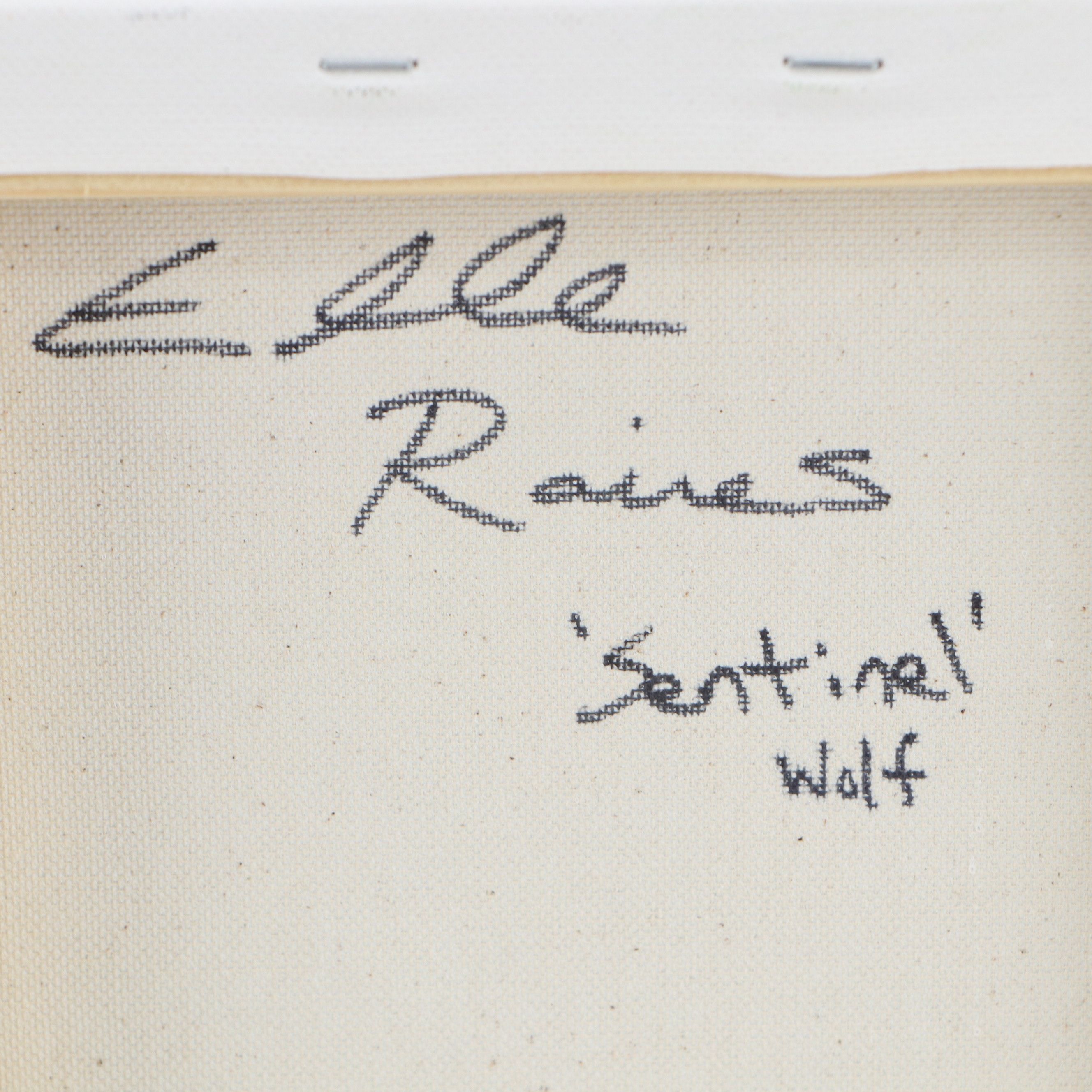 Elle Raines Stylized Acrylic Painting "'Sentinel Wolf," 21st Century