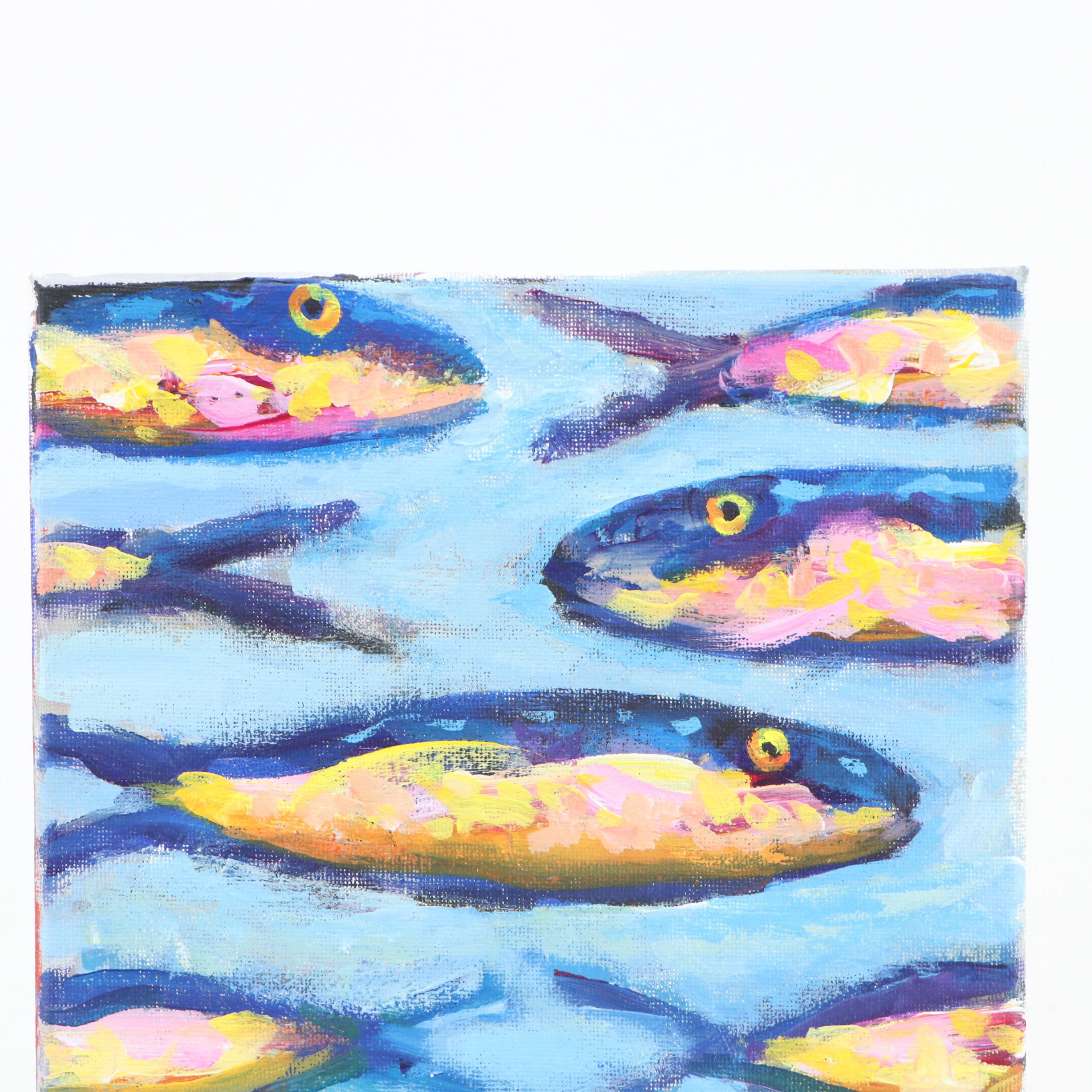 Elle Raines Stylized Acrylic Painting "Sardines," 21st Century