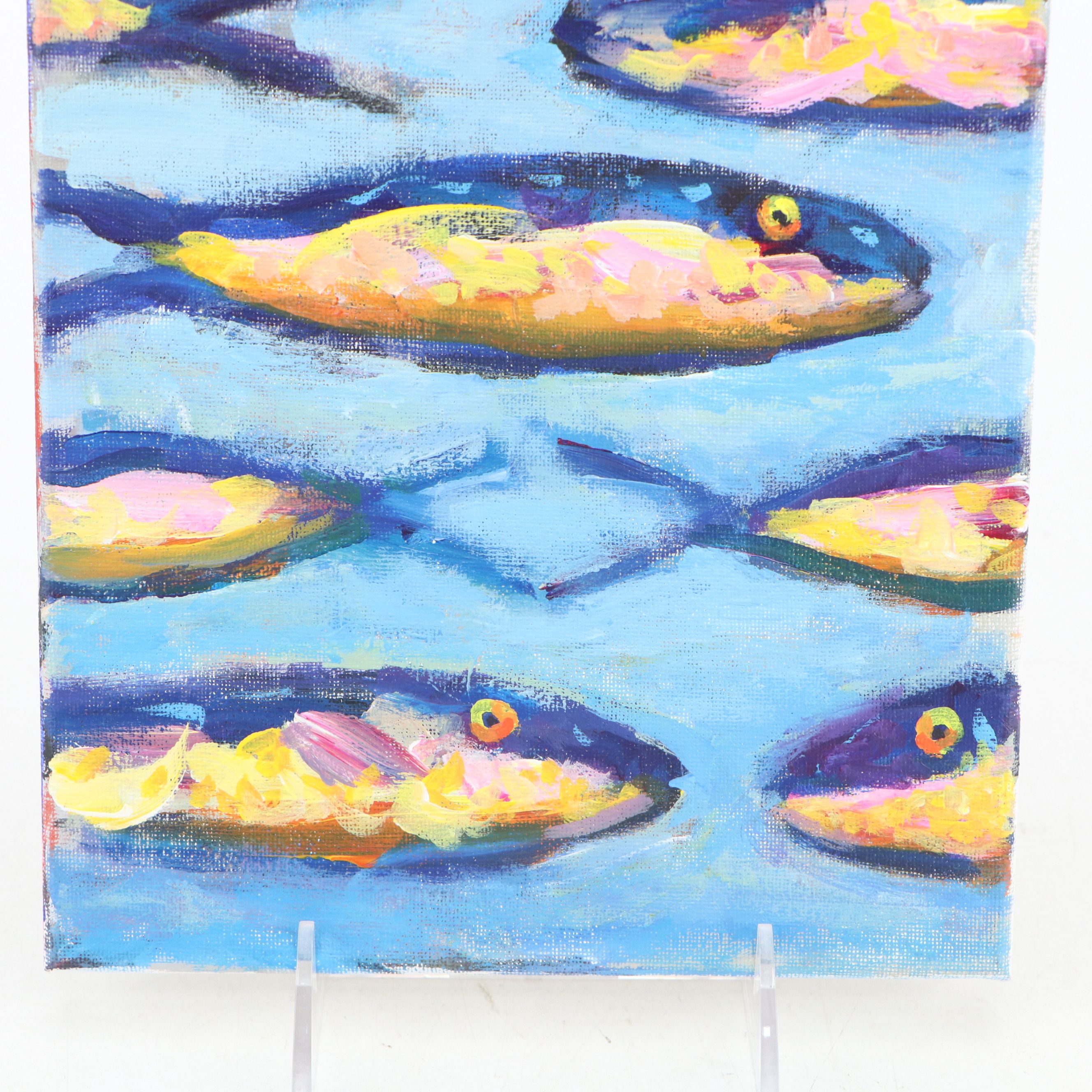 Elle Raines Stylized Acrylic Painting "Sardines," 21st Century