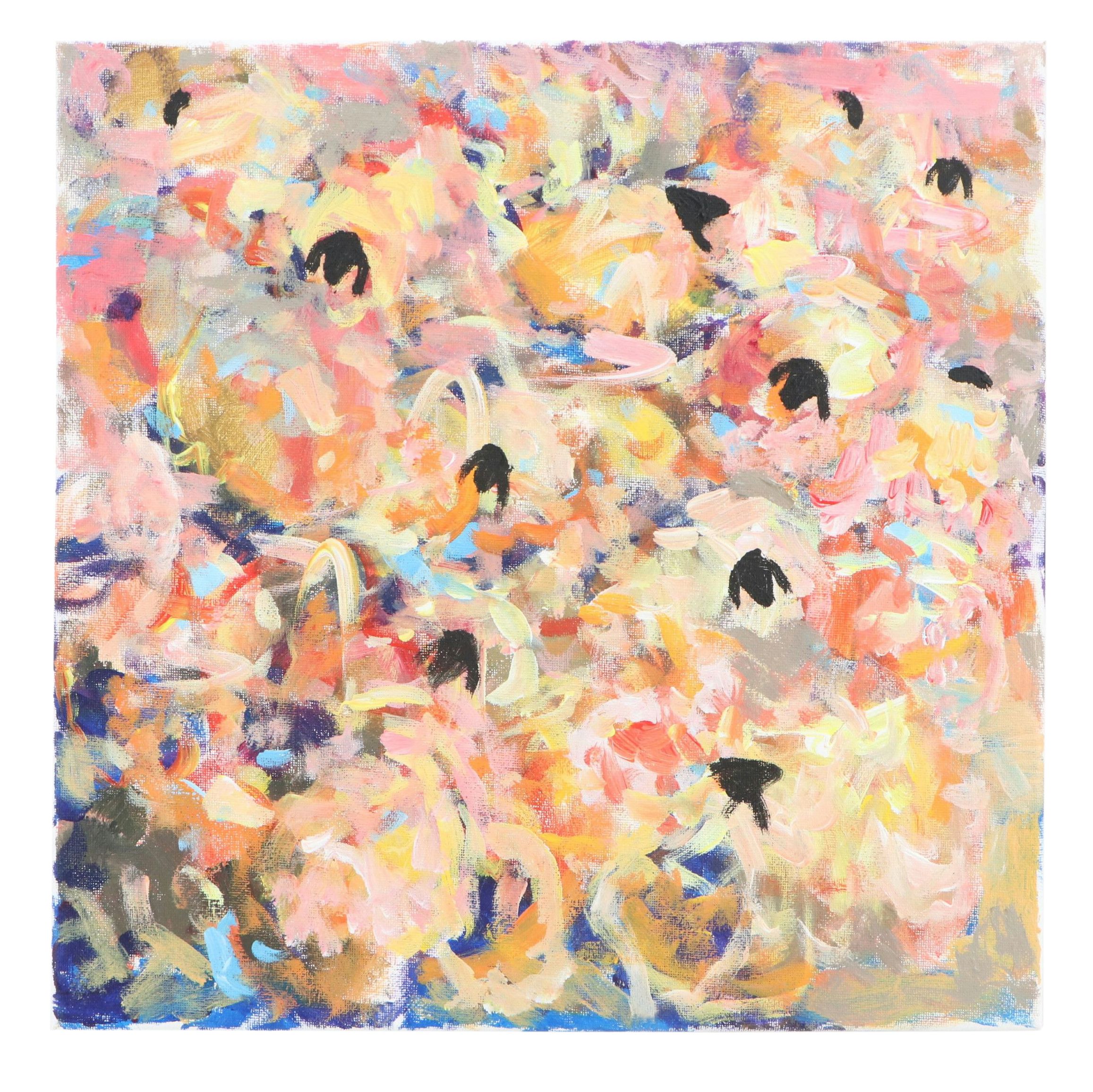 Elle Raines Stylized Acrylic Painting "Flock of Sheep #4," 21st Century