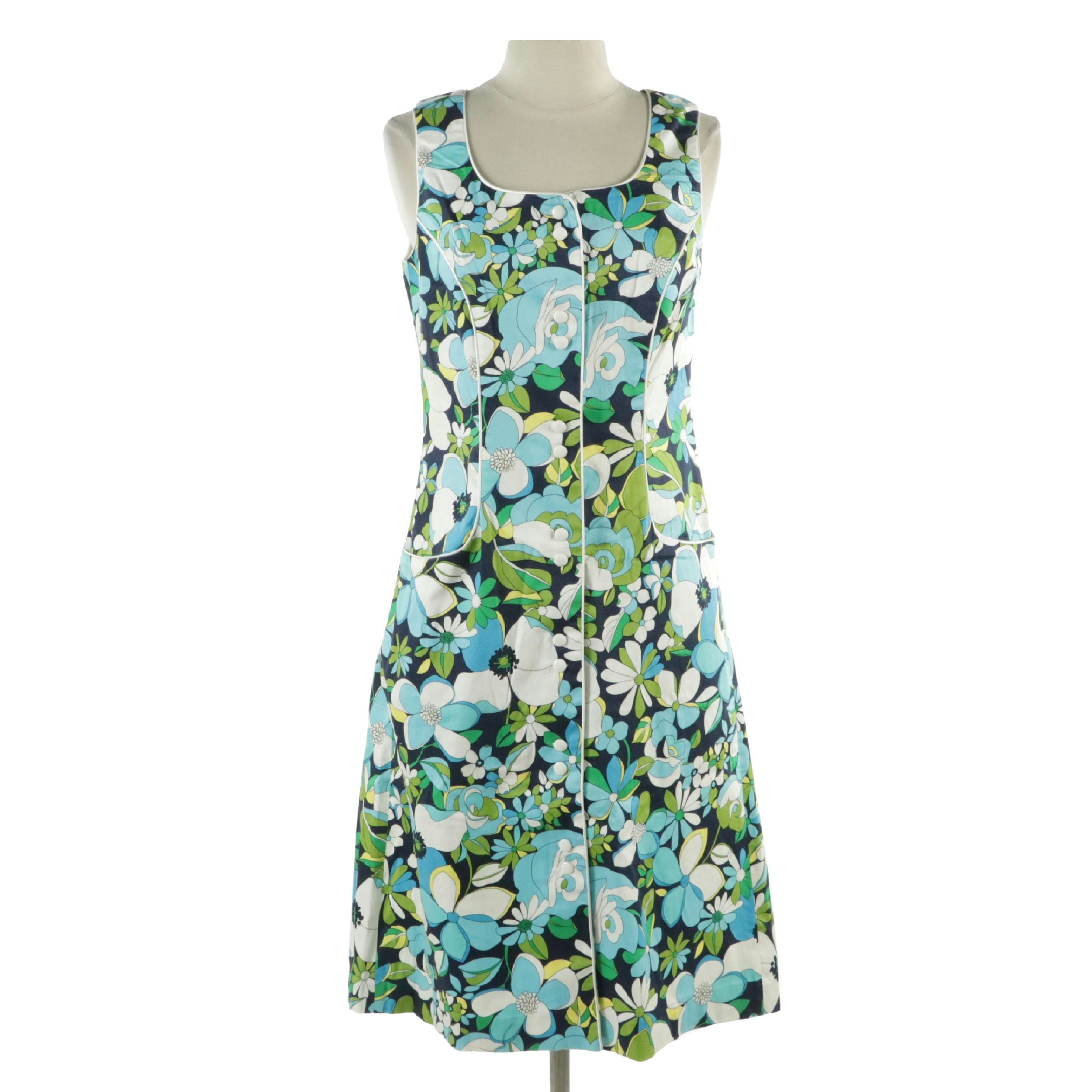 Bob Mackie Wearable Art Button-Front Midi Dress in Floral Printed Stretch Cotton