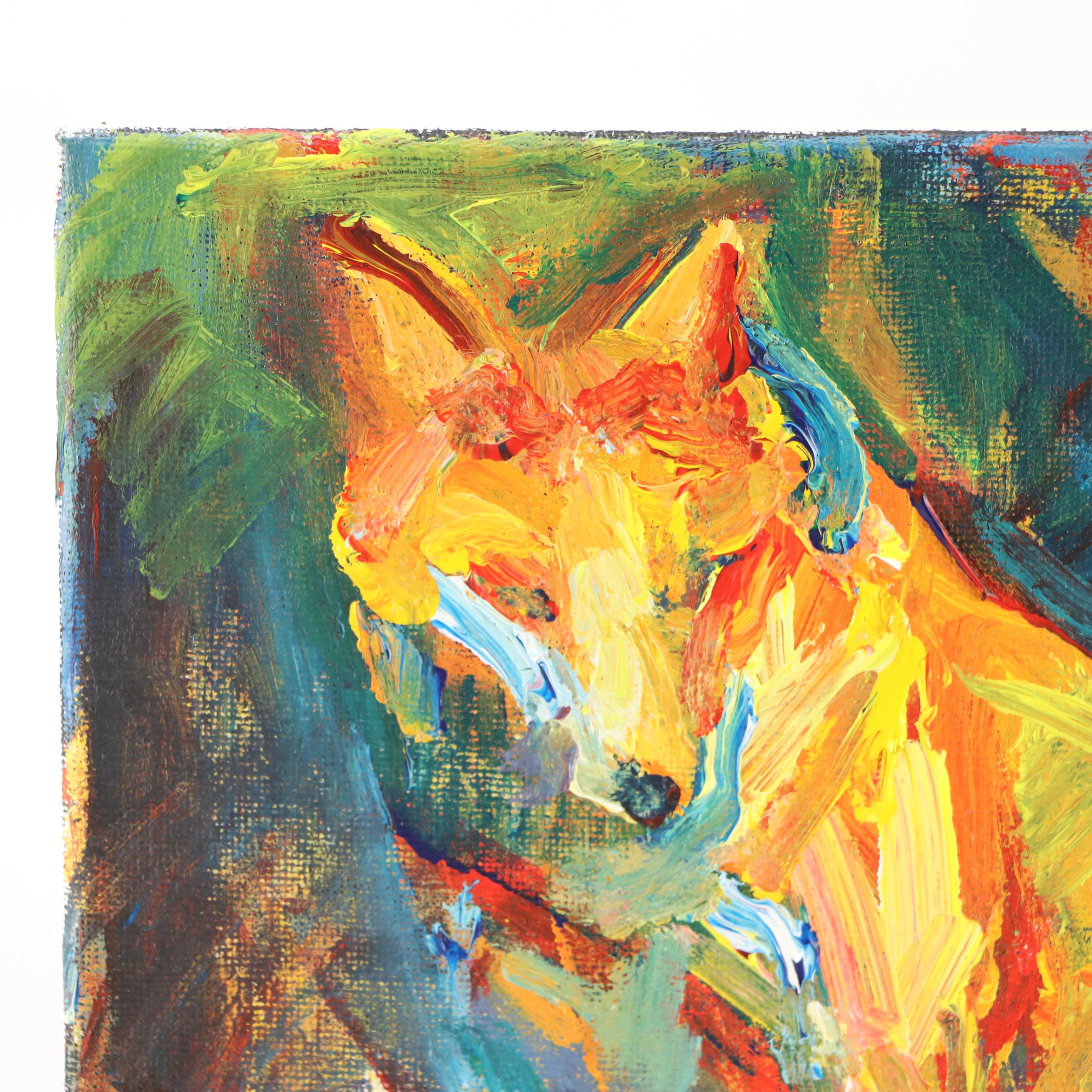 Elle Raines Stylized Acrylic Painting "The Fox," 21st Century