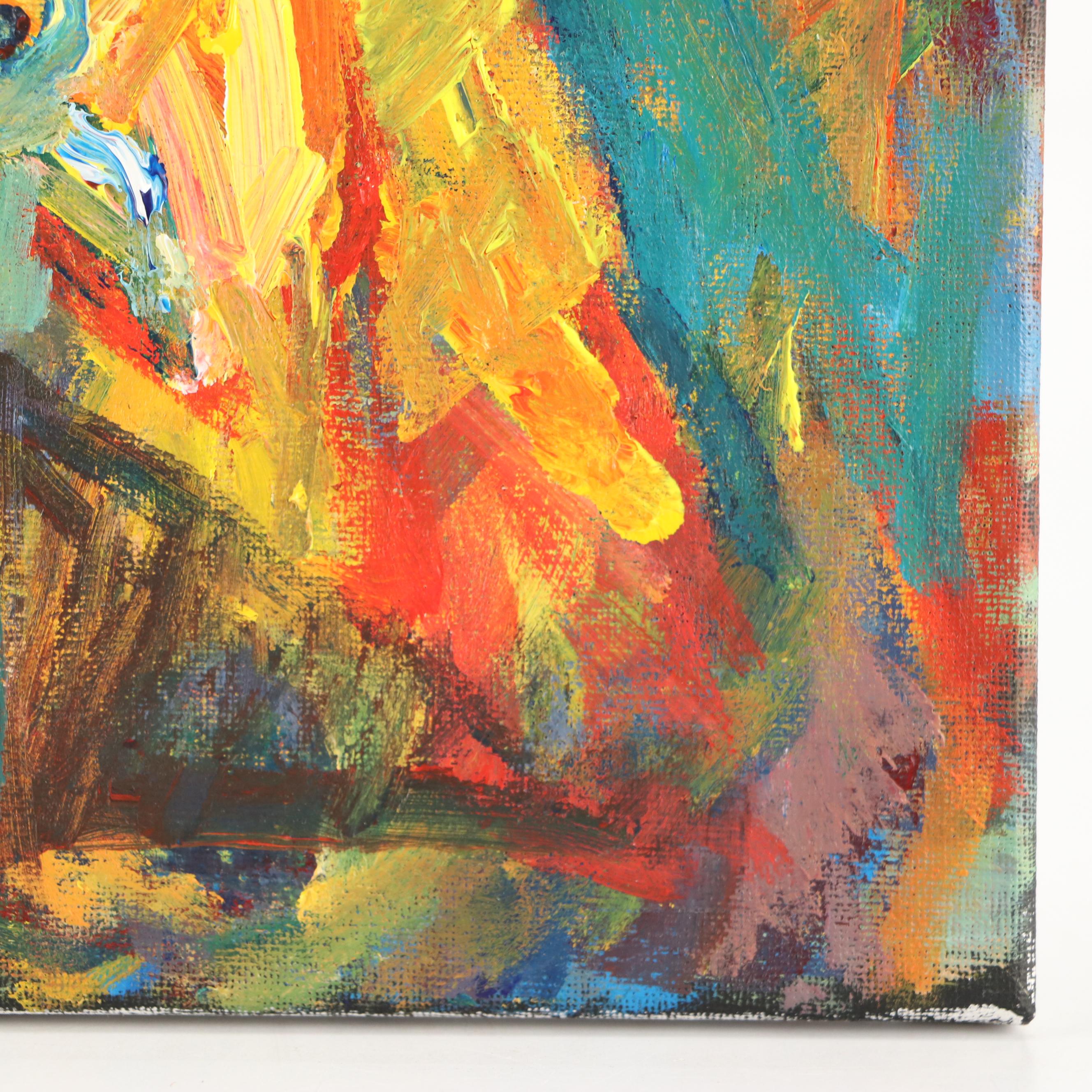 Elle Raines Stylized Acrylic Painting "The Fox," 21st Century