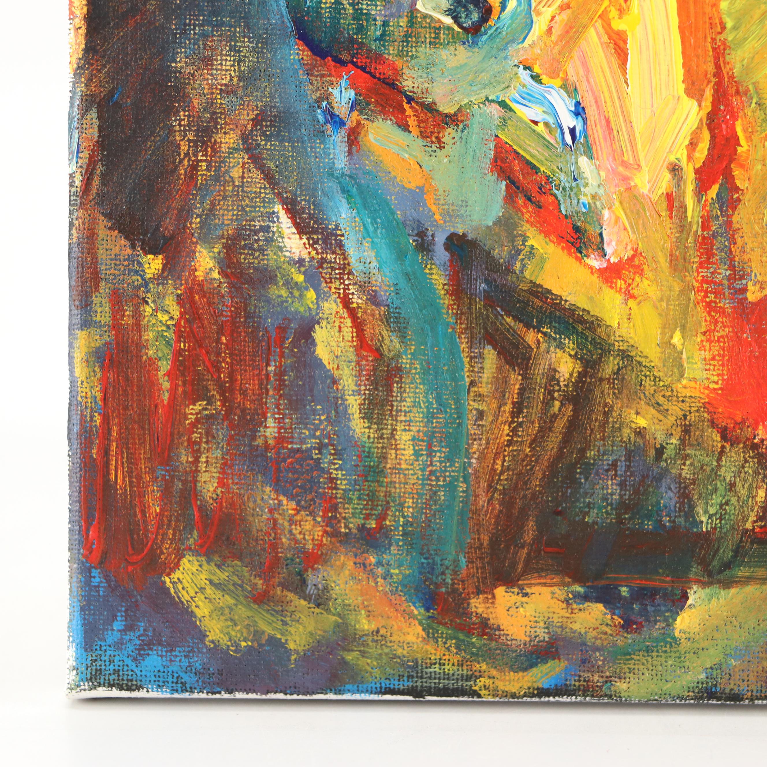 Elle Raines Stylized Acrylic Painting "The Fox," 21st Century