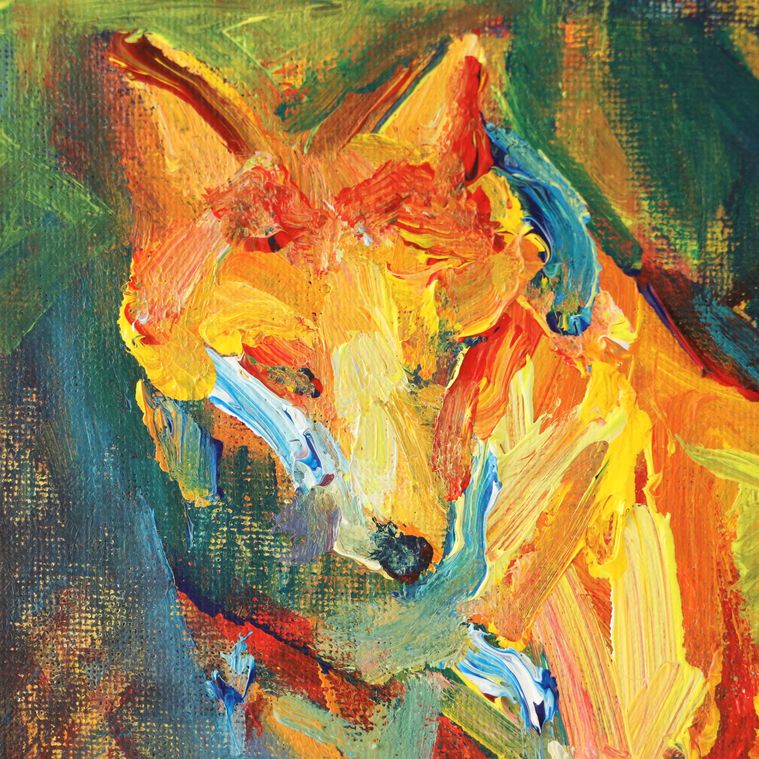 Elle Raines Stylized Acrylic Painting "The Fox," 21st Century