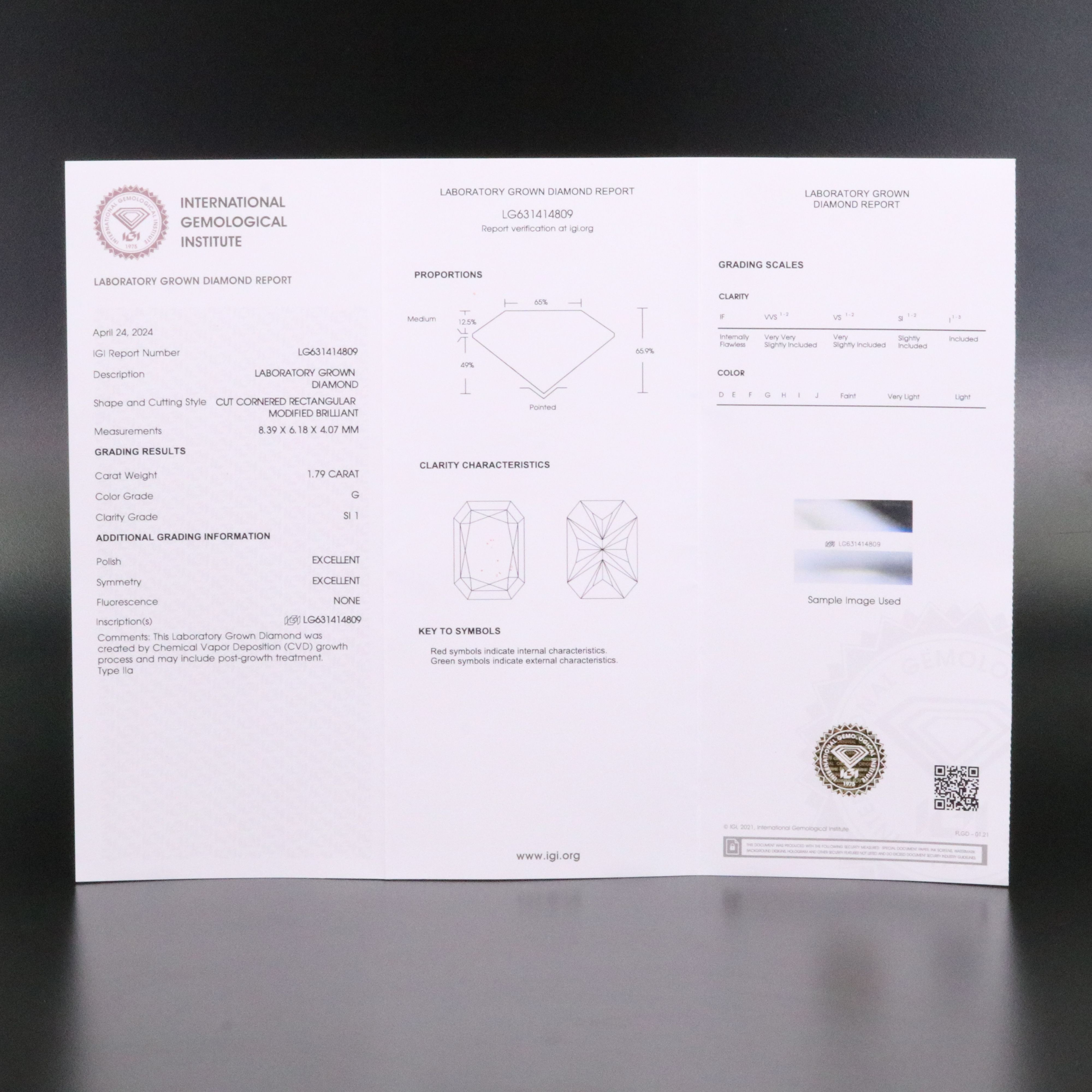 Loose 1.79 CT Lab Grown Diamond with IGI Report
