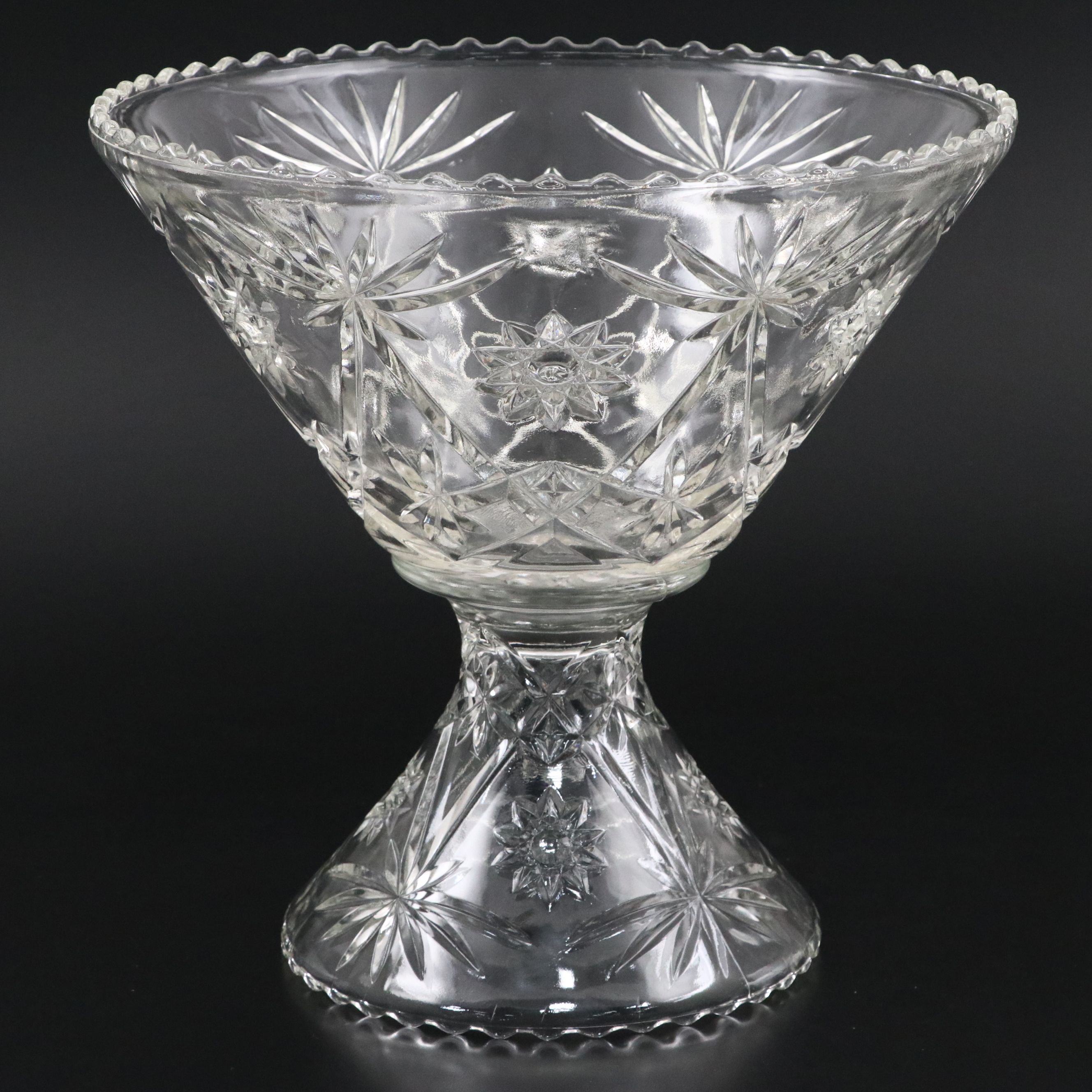 Anchor Hocking "Prescut Clear" Glass Punch Bowl and Cups