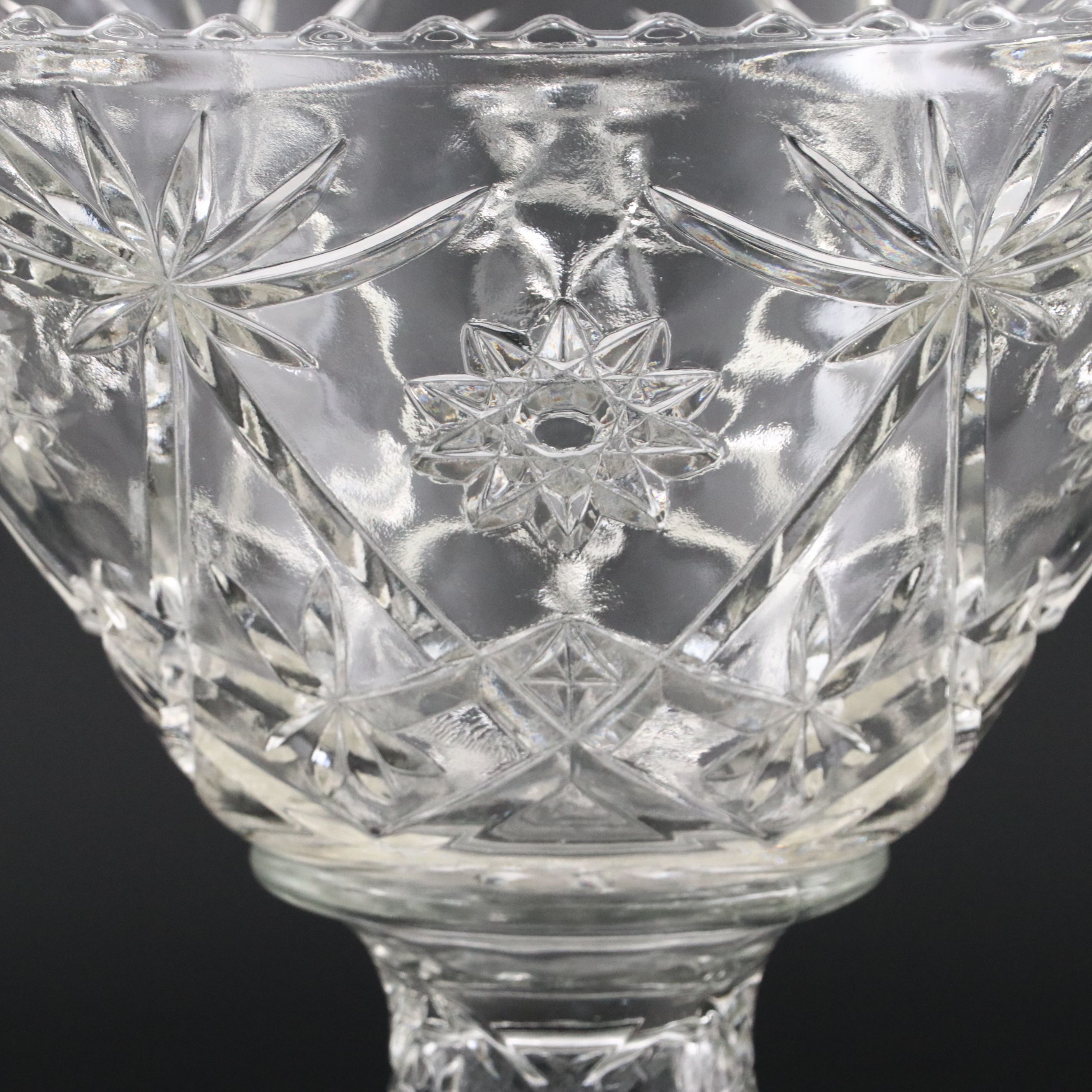 Anchor Hocking "Prescut Clear" Glass Punch Bowl and Cups