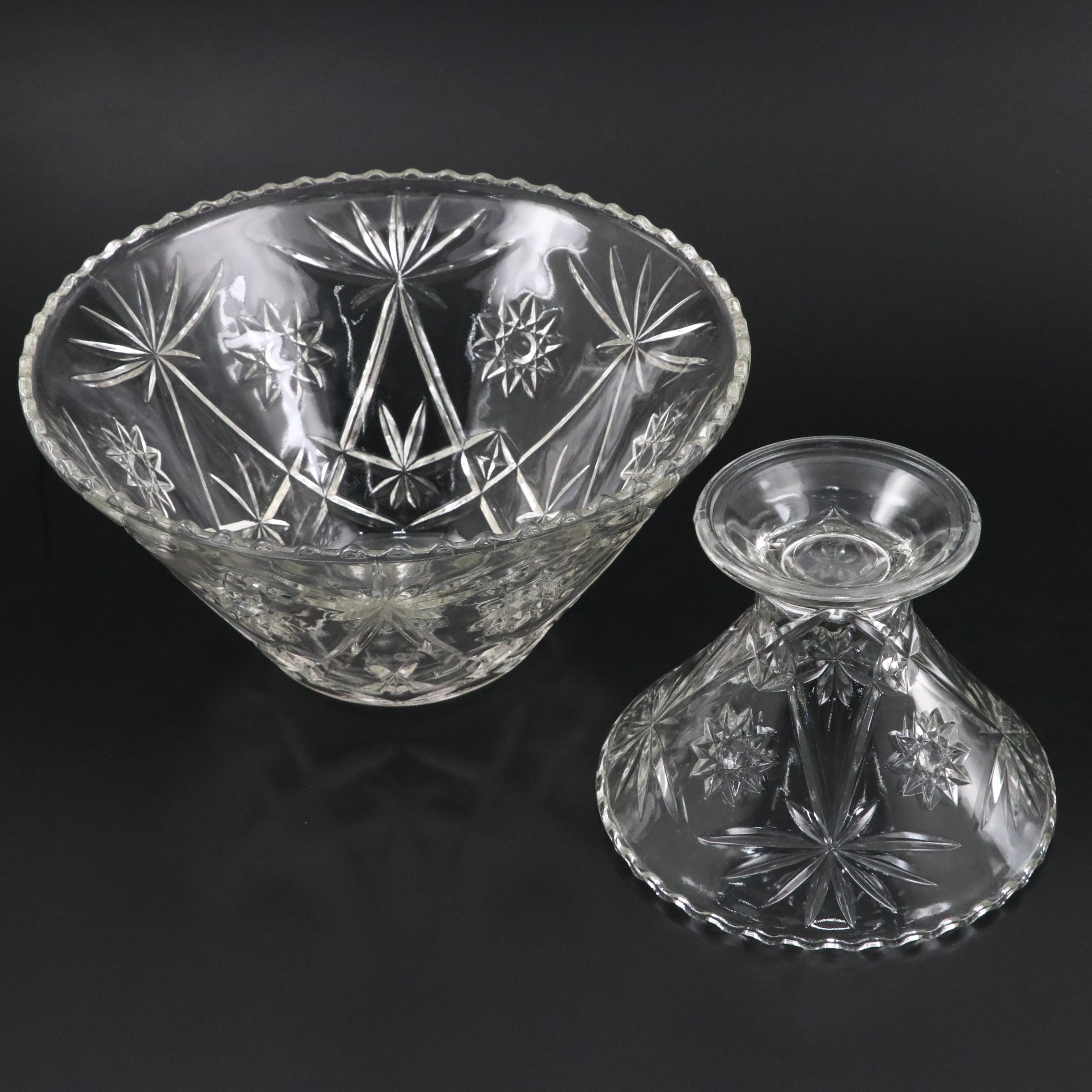 Anchor Hocking "Prescut Clear" Glass Punch Bowl and Cups