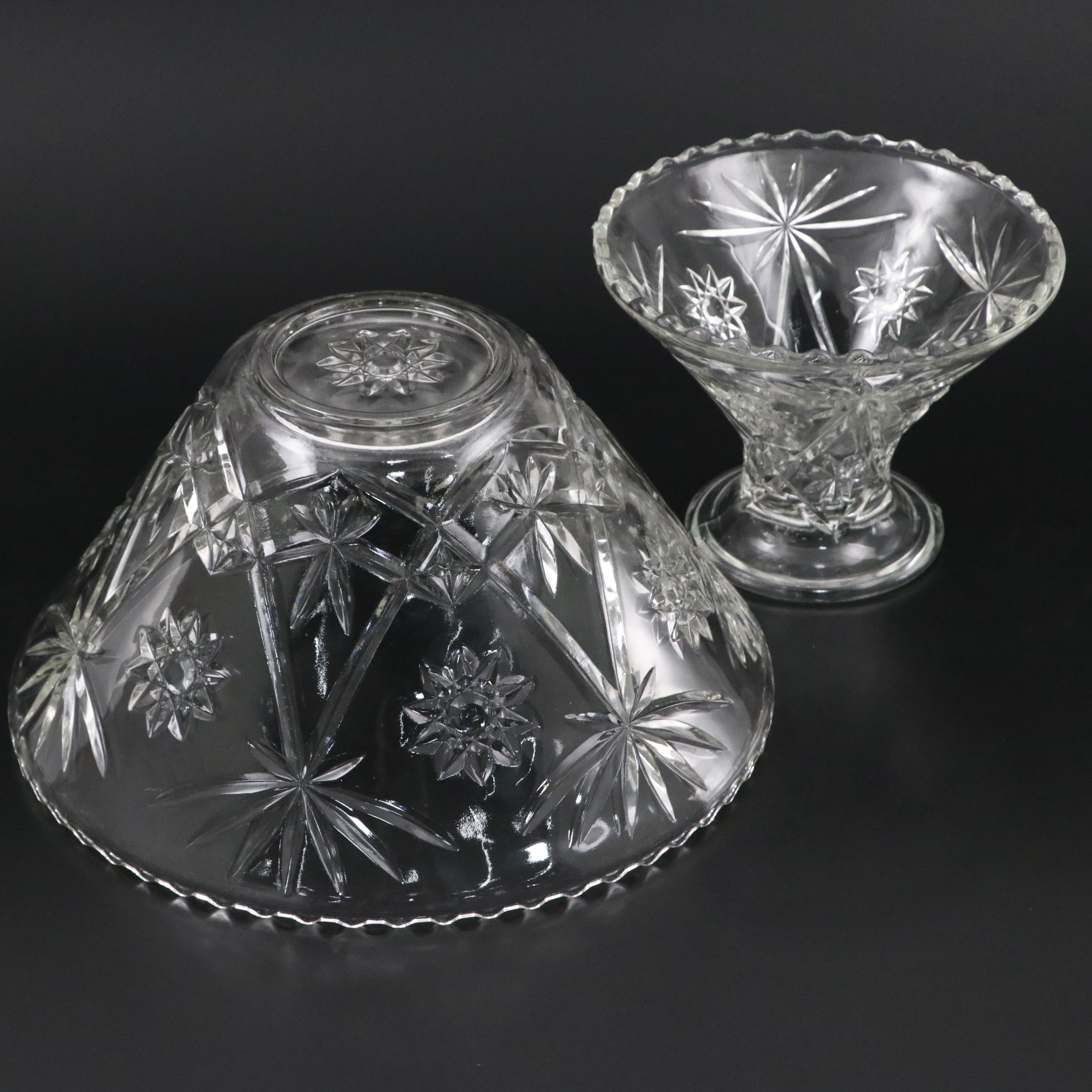 Anchor Hocking "Prescut Clear" Glass Punch Bowl and Cups