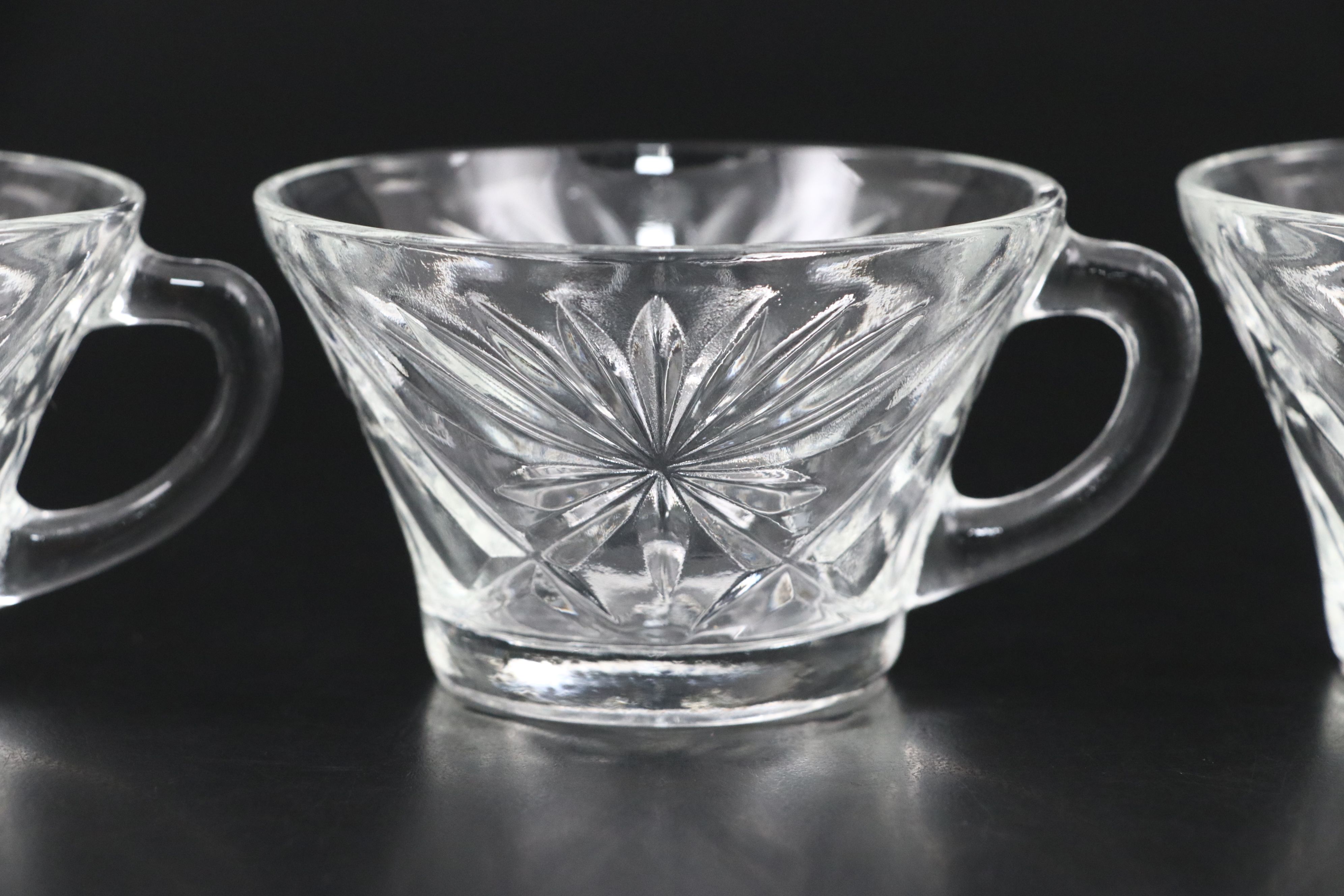 Anchor Hocking "Prescut Clear" Glass Punch Bowl and Cups