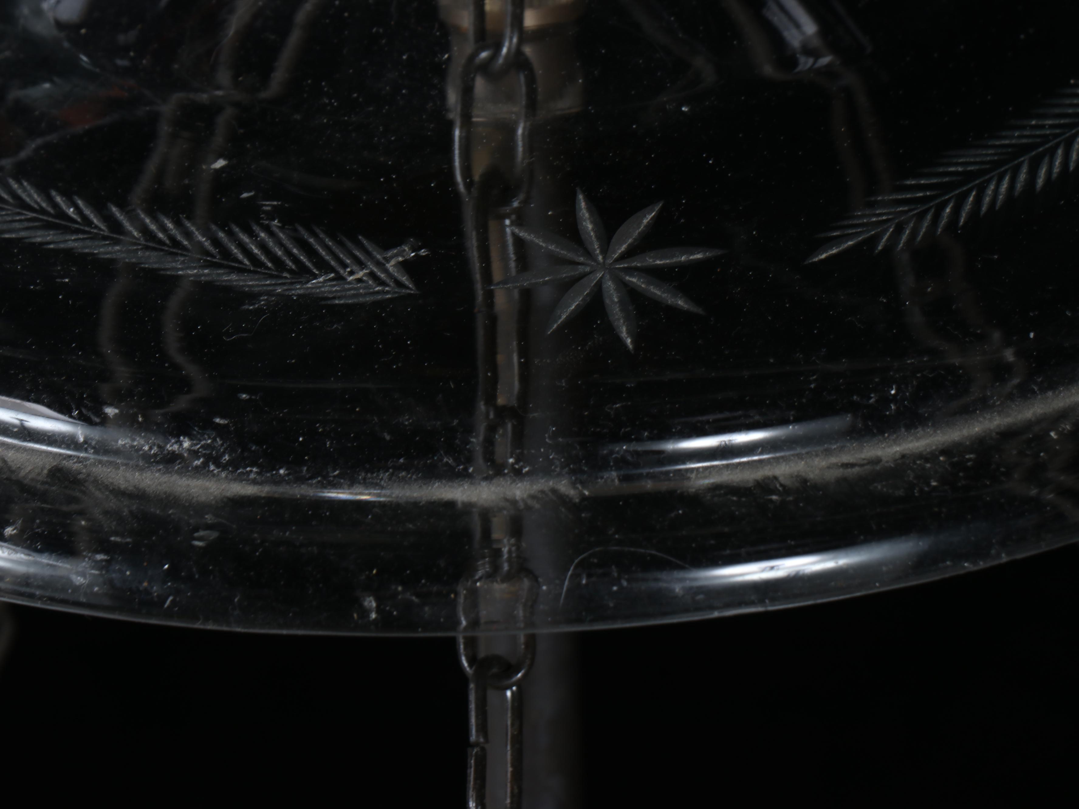 Four Blown Glass Bell Jar Etched Pendant Lights, 21st Century