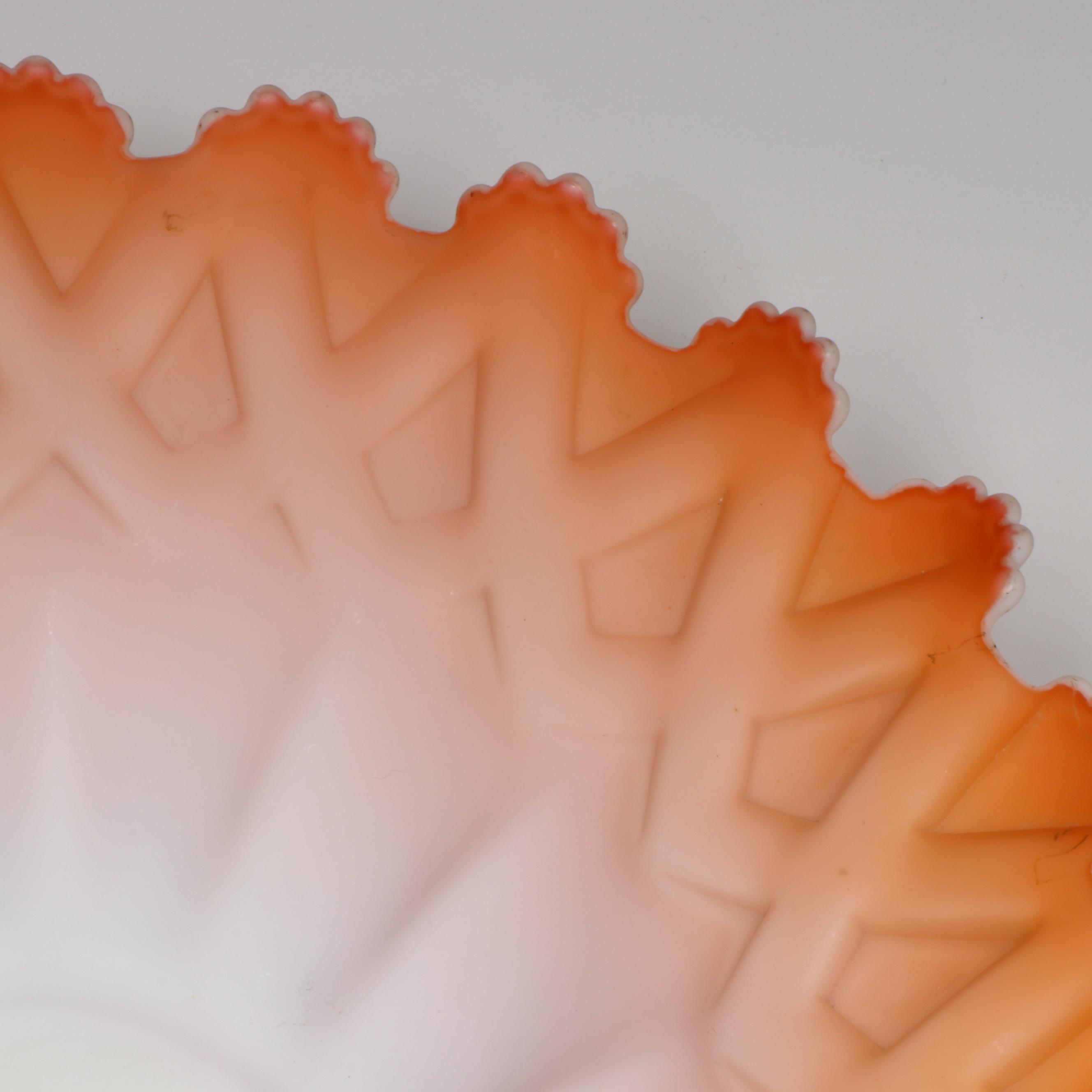 Pair of Floral Satin Glass Ewers with Ruffled Bridal Bowl, Early 20th Century