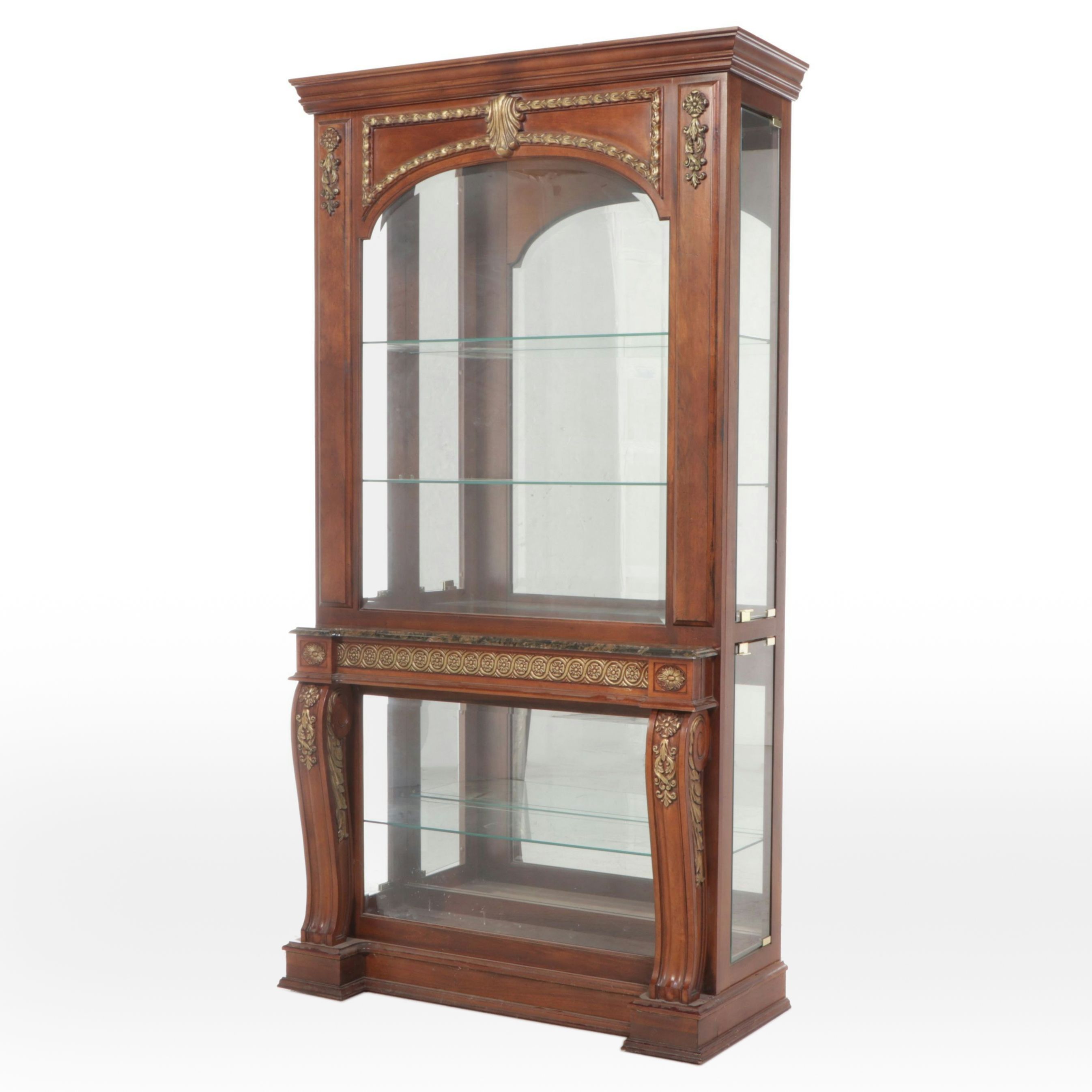 Louis XVI Style Parcel Gilt Mahogany Display Cabinet, Late 20th Century