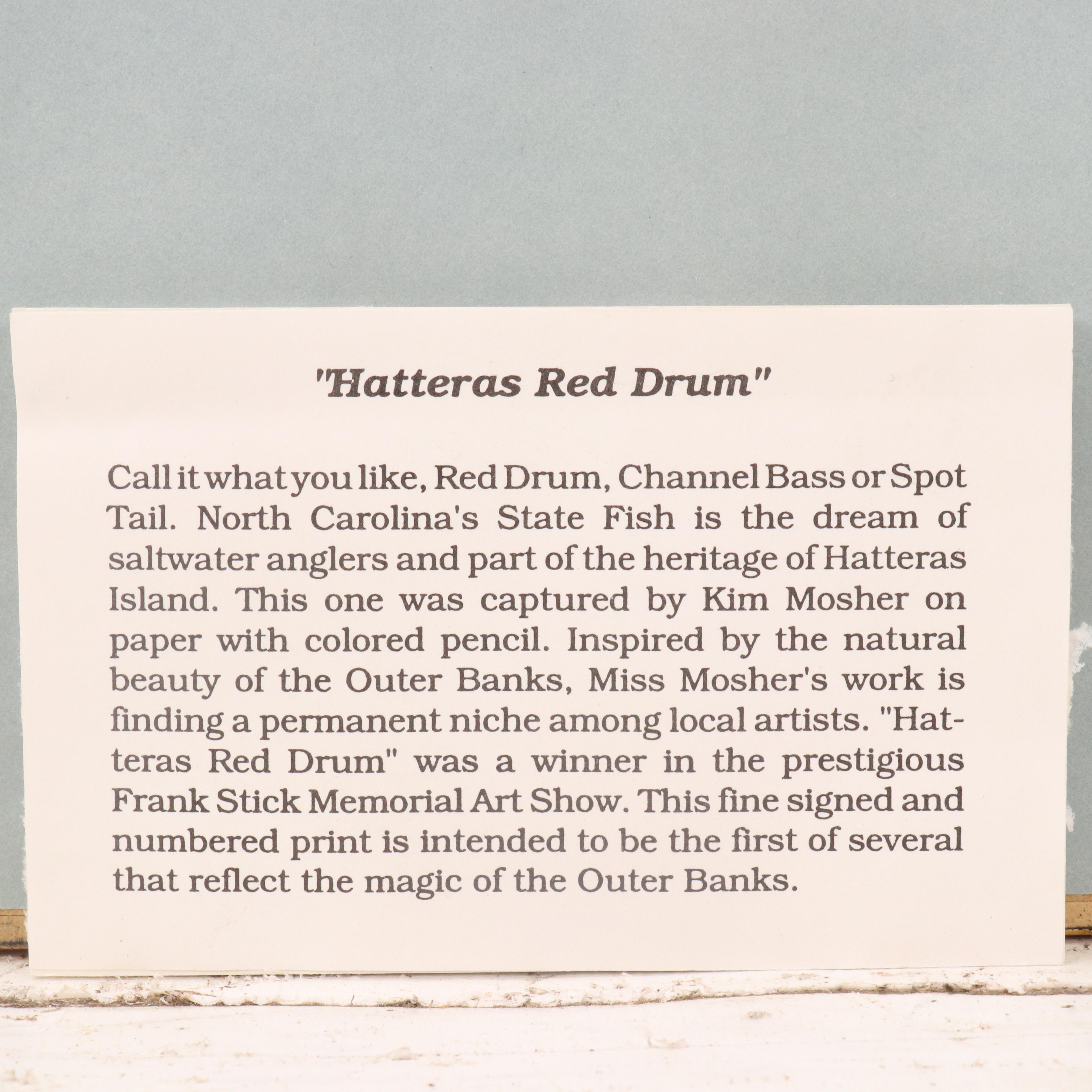 Kim Mosher Offset Lithograph North Carolina State Fish "Hatteras Red Drum"