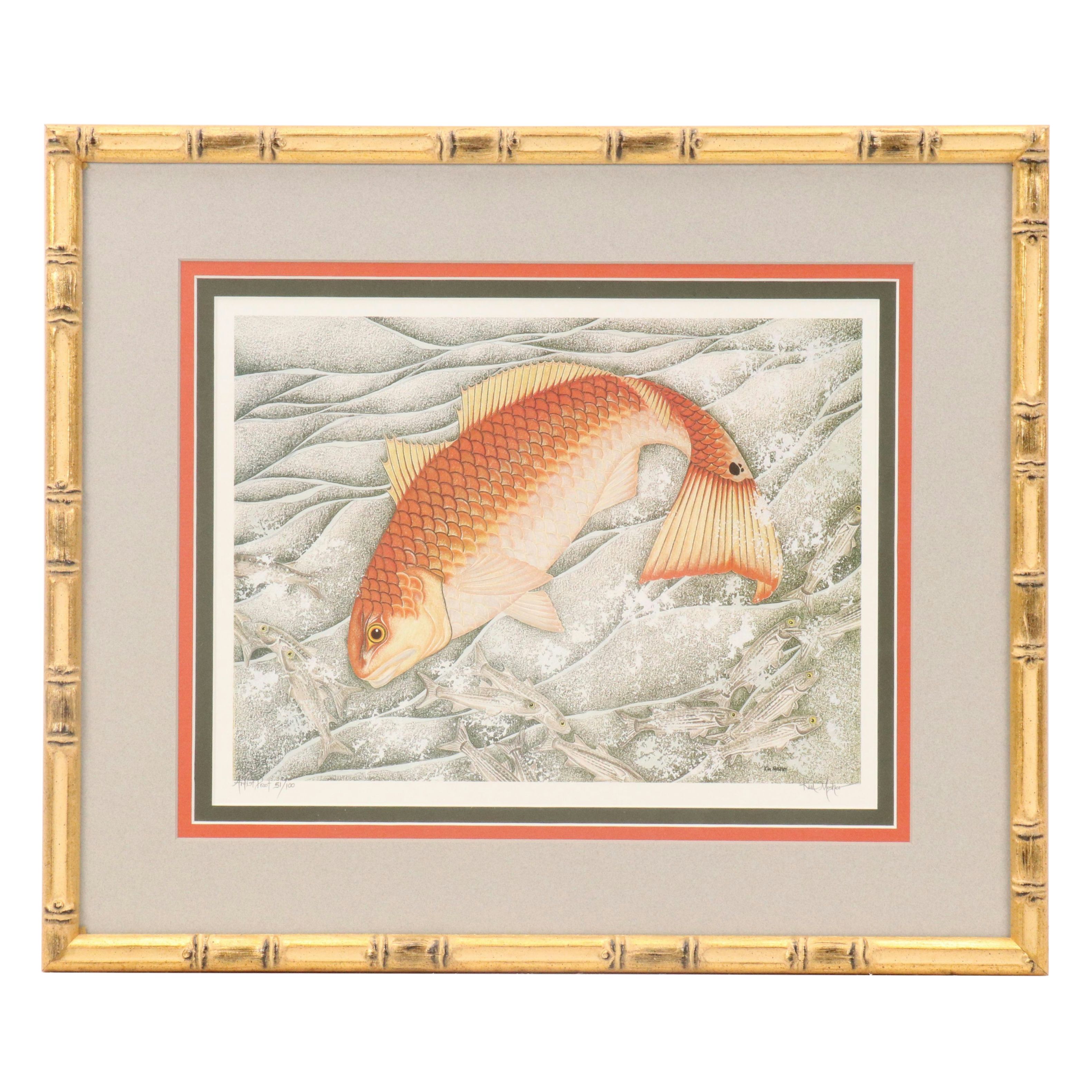 Kim Mosher Offset Lithograph North Carolina State Fish "Hatteras Red Drum"
