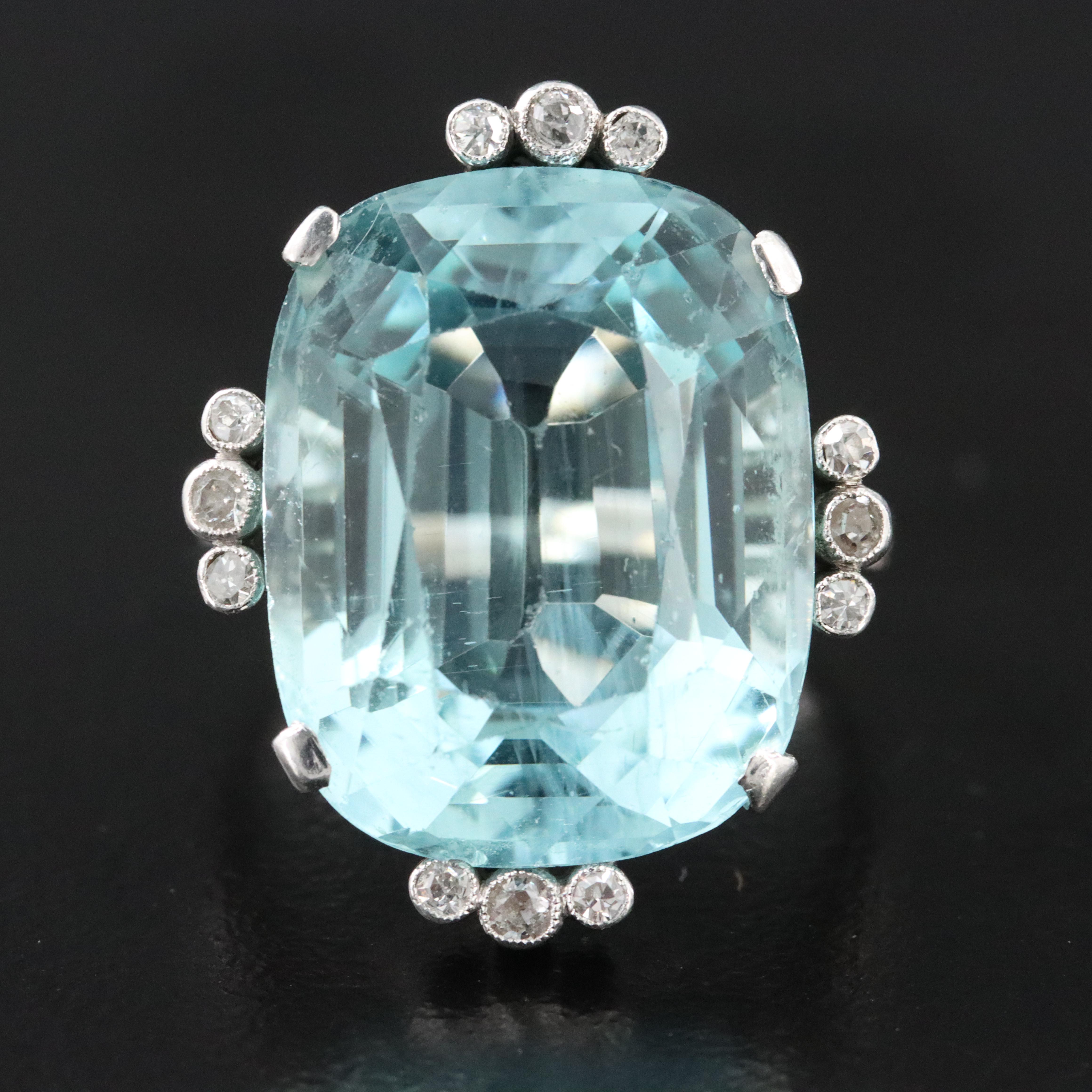 Platinum and 18K 14.15 CT Aquamarine and Diamond Ring