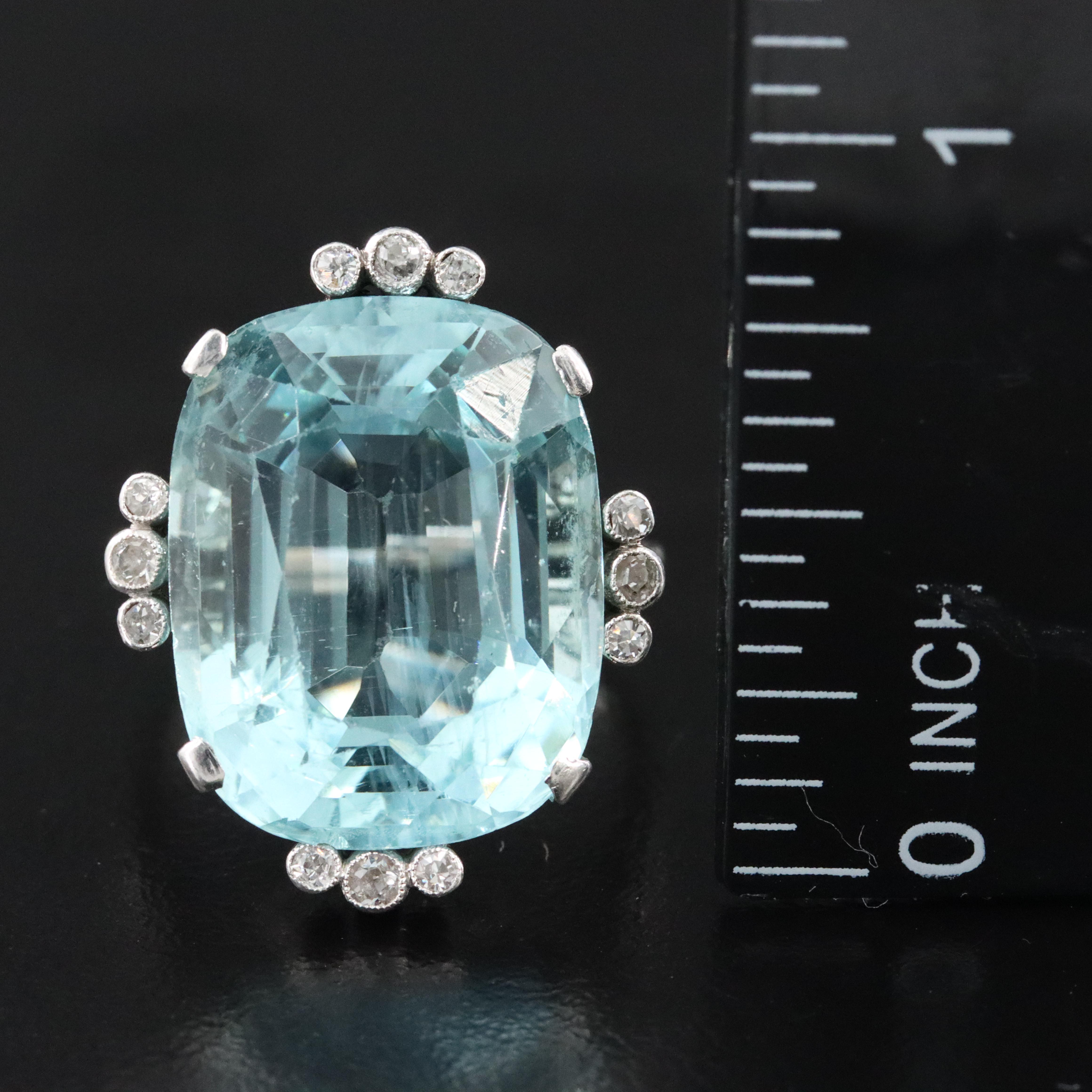 Platinum and 18K 14.15 CT Aquamarine and Diamond Ring