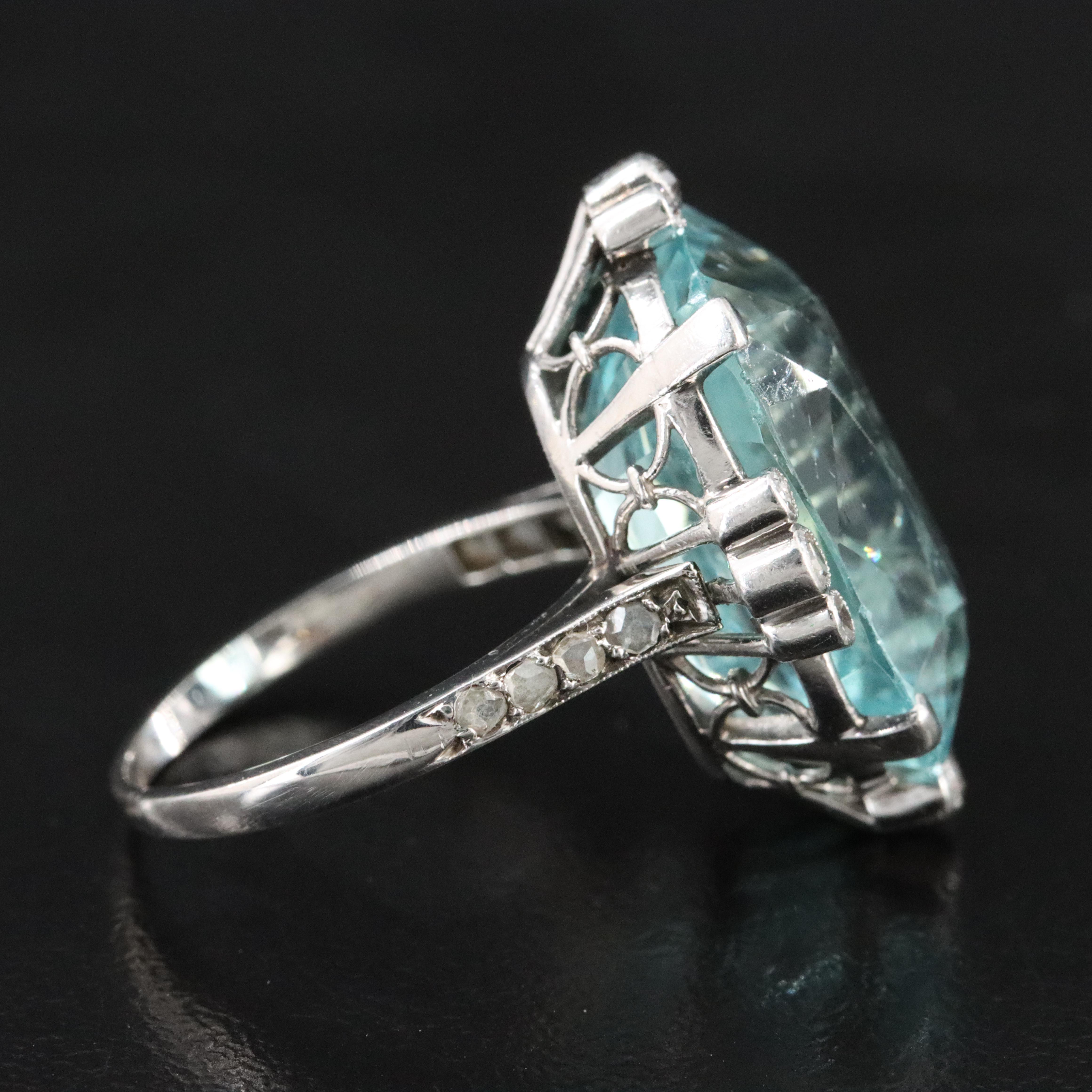 Platinum and 18K 14.15 CT Aquamarine and Diamond Ring