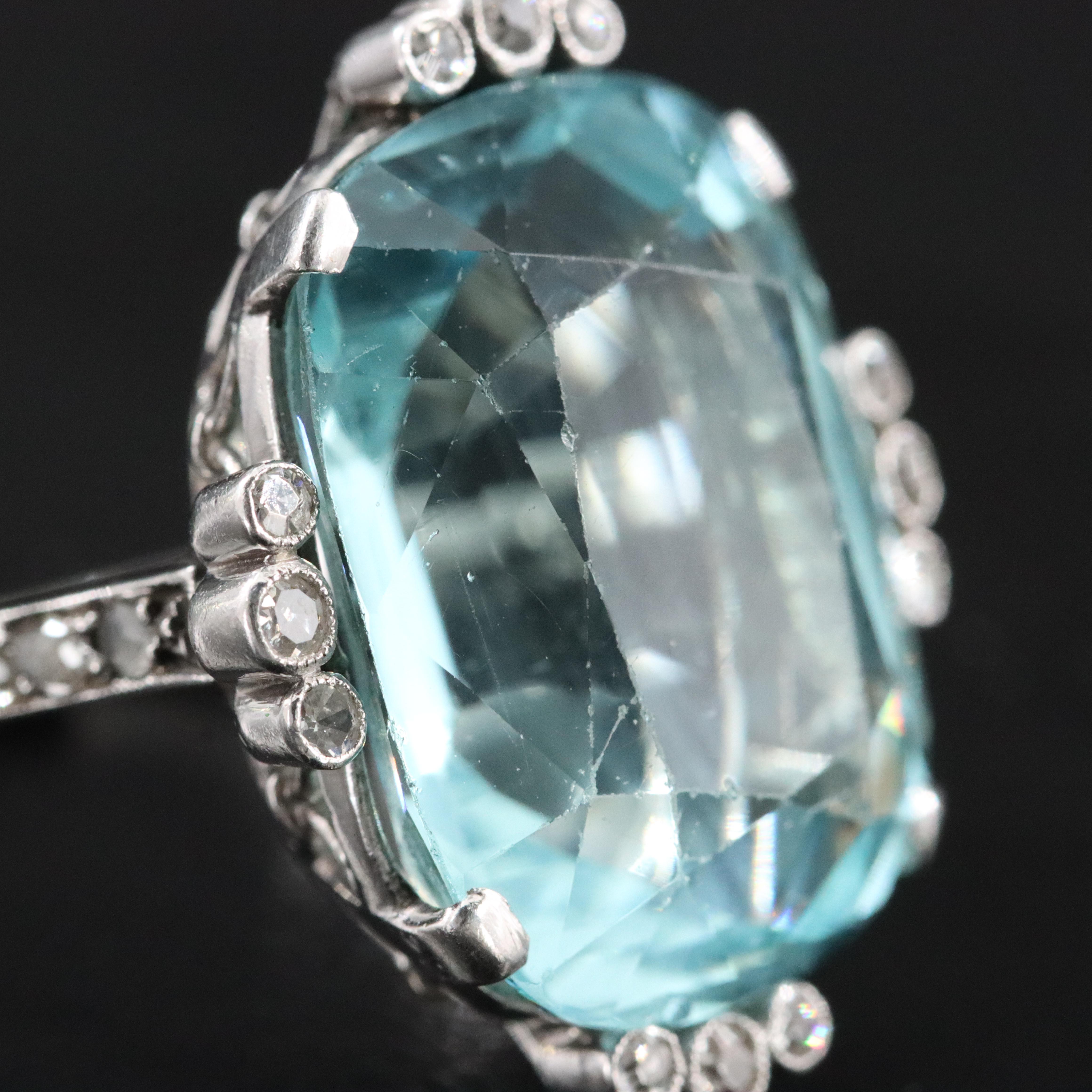 Platinum and 18K 14.15 CT Aquamarine and Diamond Ring