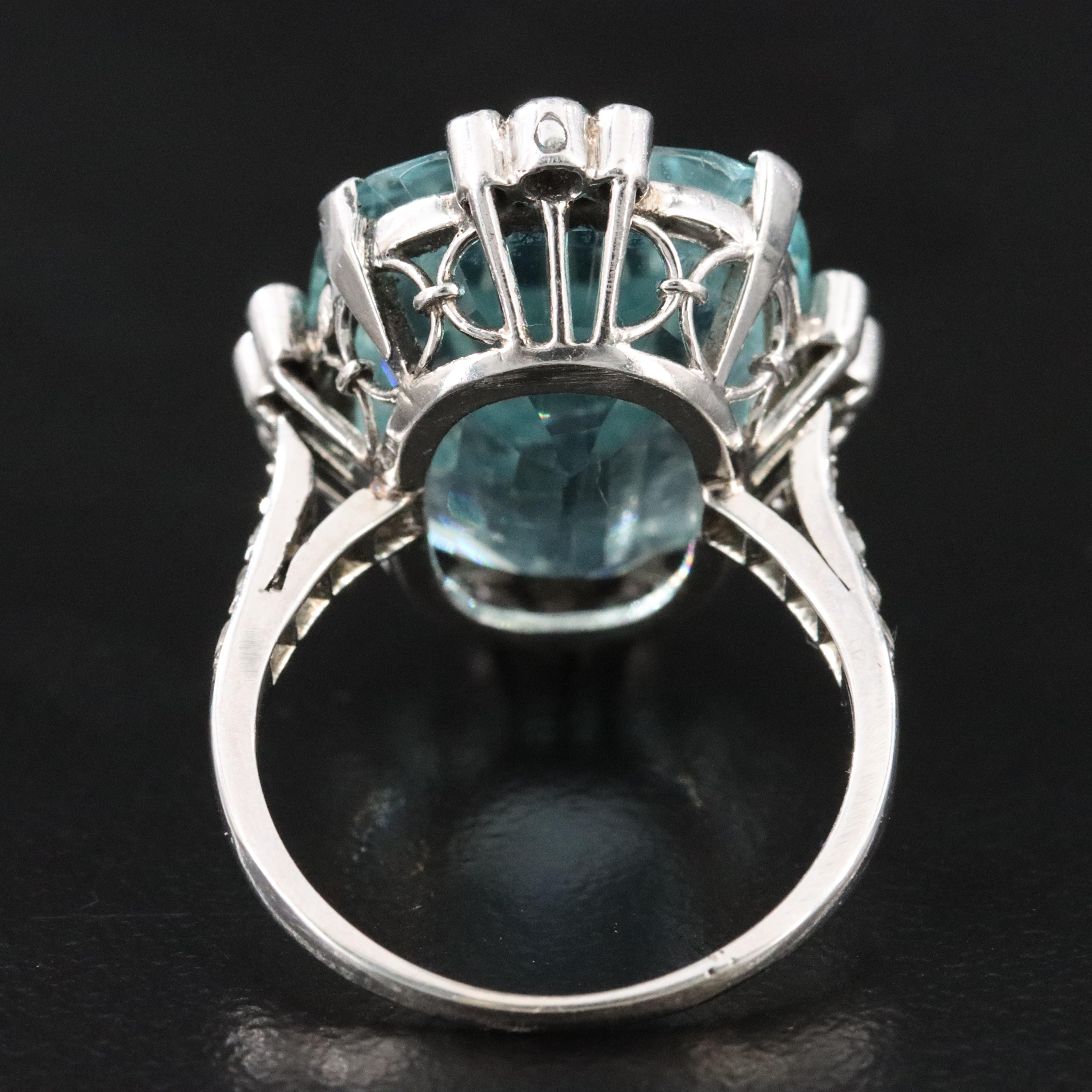 Platinum and 18K 14.15 CT Aquamarine and Diamond Ring