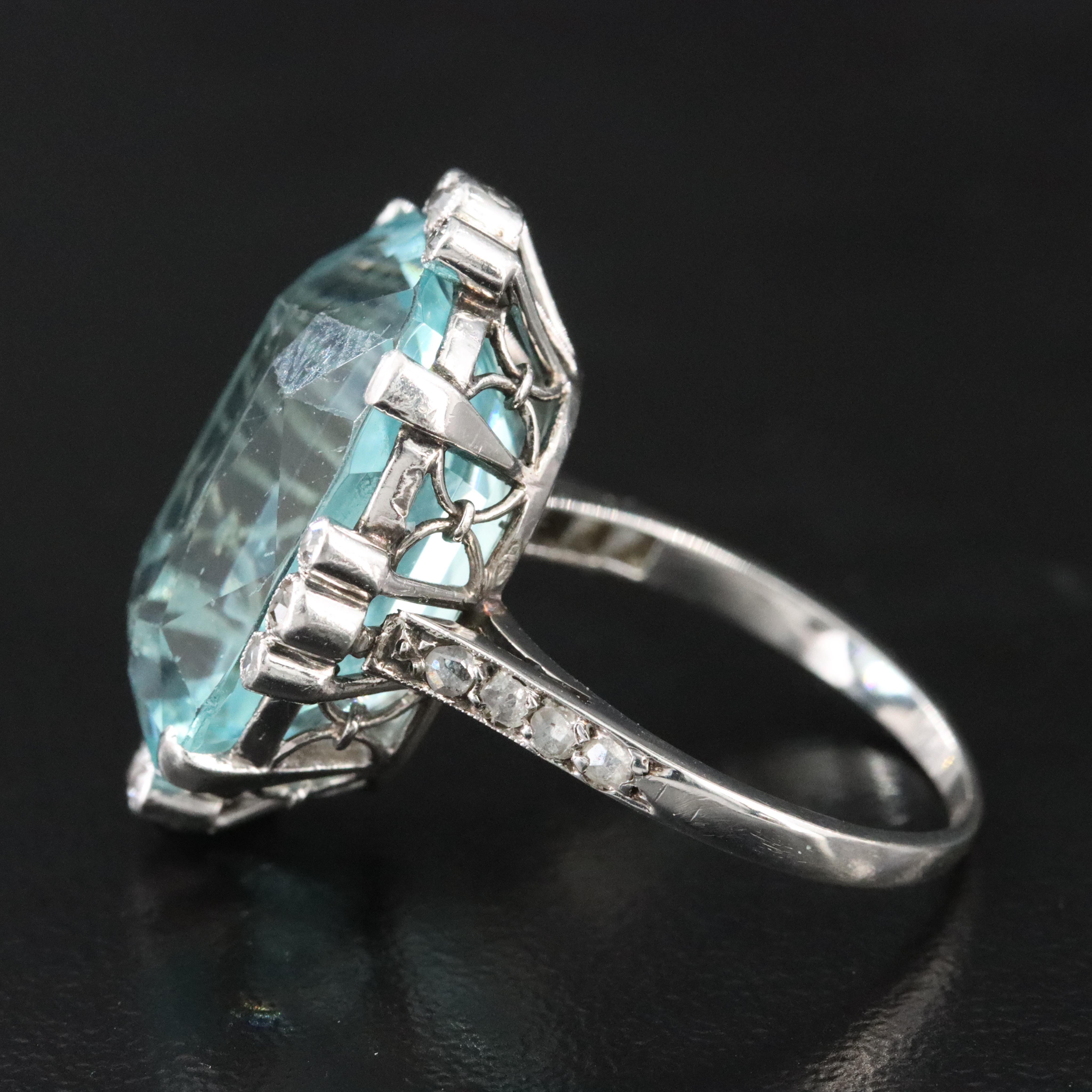 Platinum and 18K 14.15 CT Aquamarine and Diamond Ring