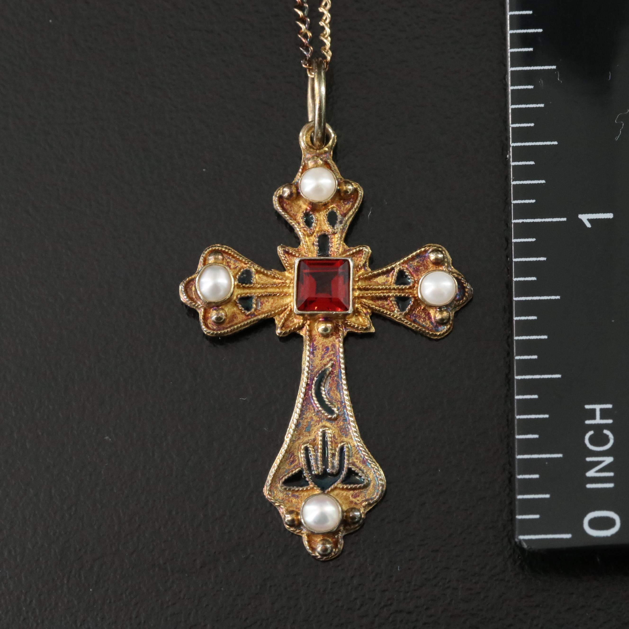 Garnet, Sterling and Opal Featured in Religious Iconography Necklace Collection