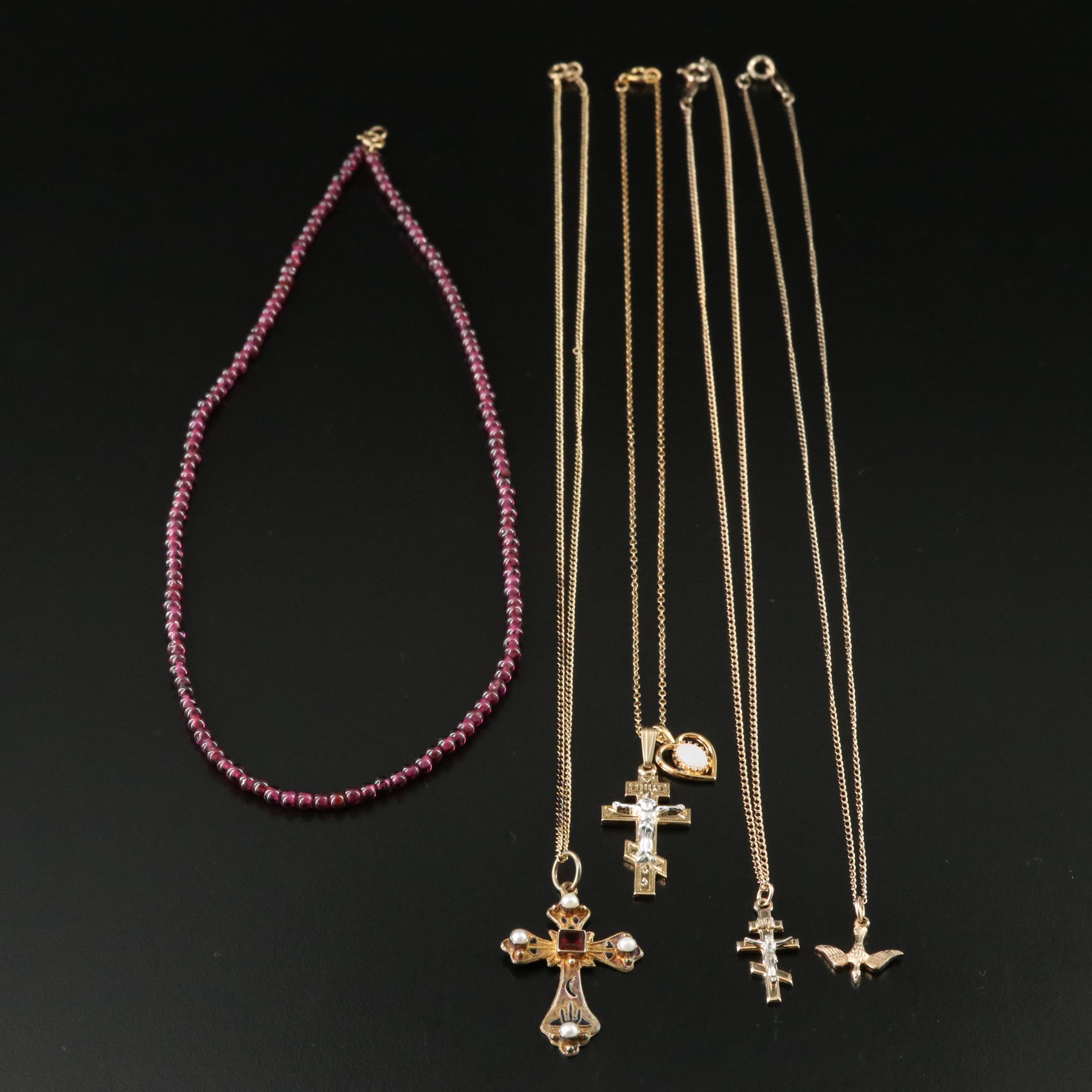 Garnet, Sterling and Opal Featured in Religious Iconography Necklace Collection