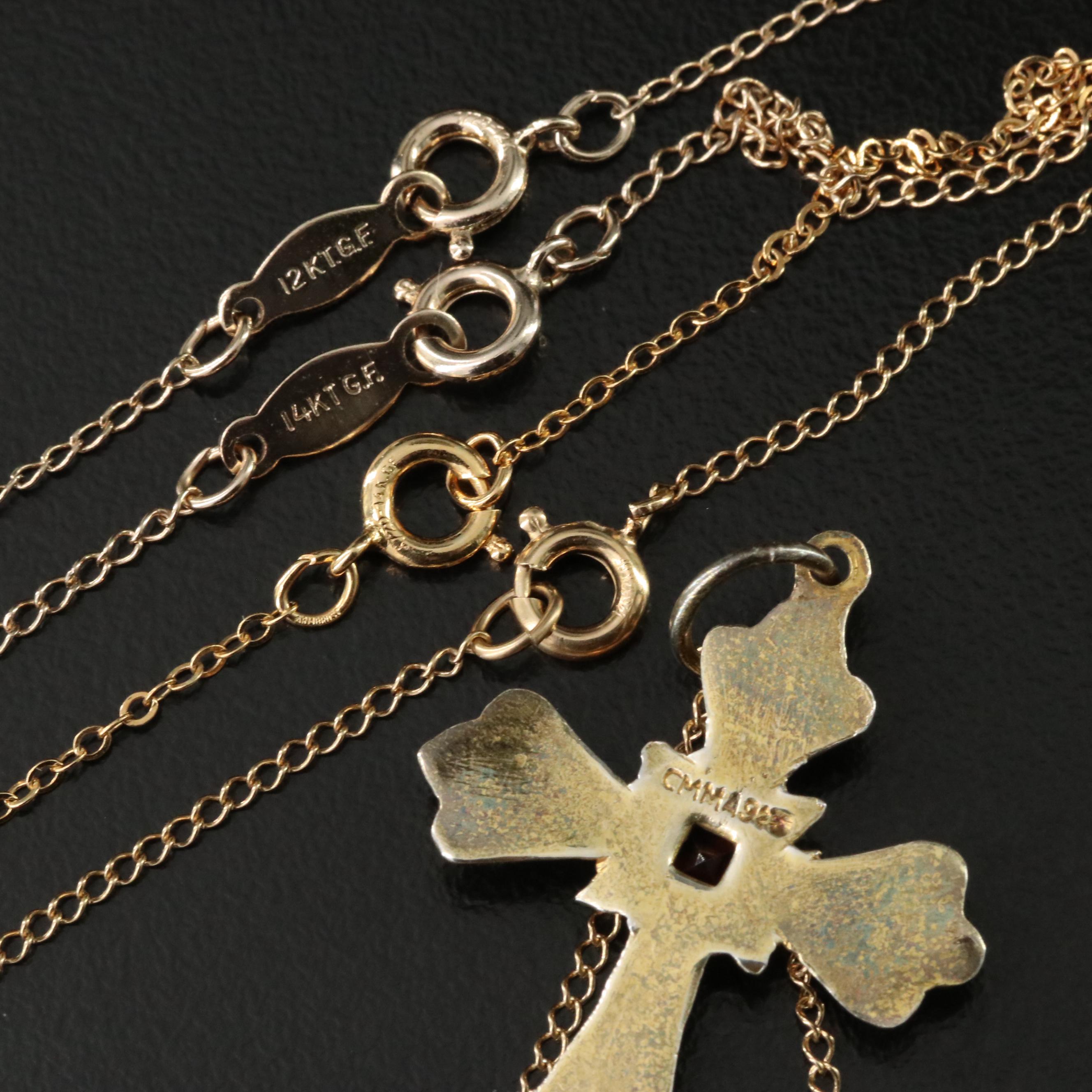 Garnet, Sterling and Opal Featured in Religious Iconography Necklace Collection