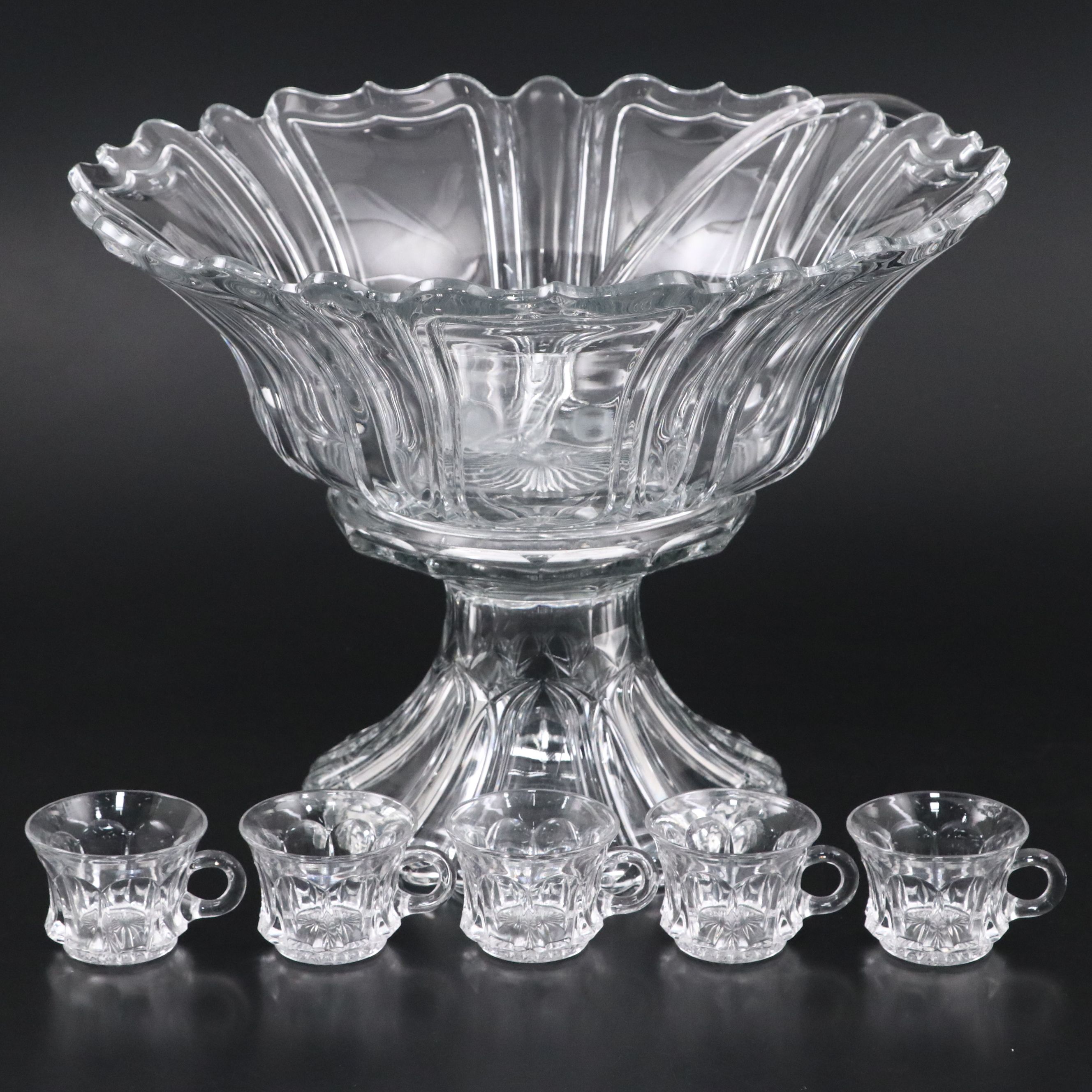 Heisey "Queen Ann" Punch Bowl and Stand, with Ladle and Punch Cups