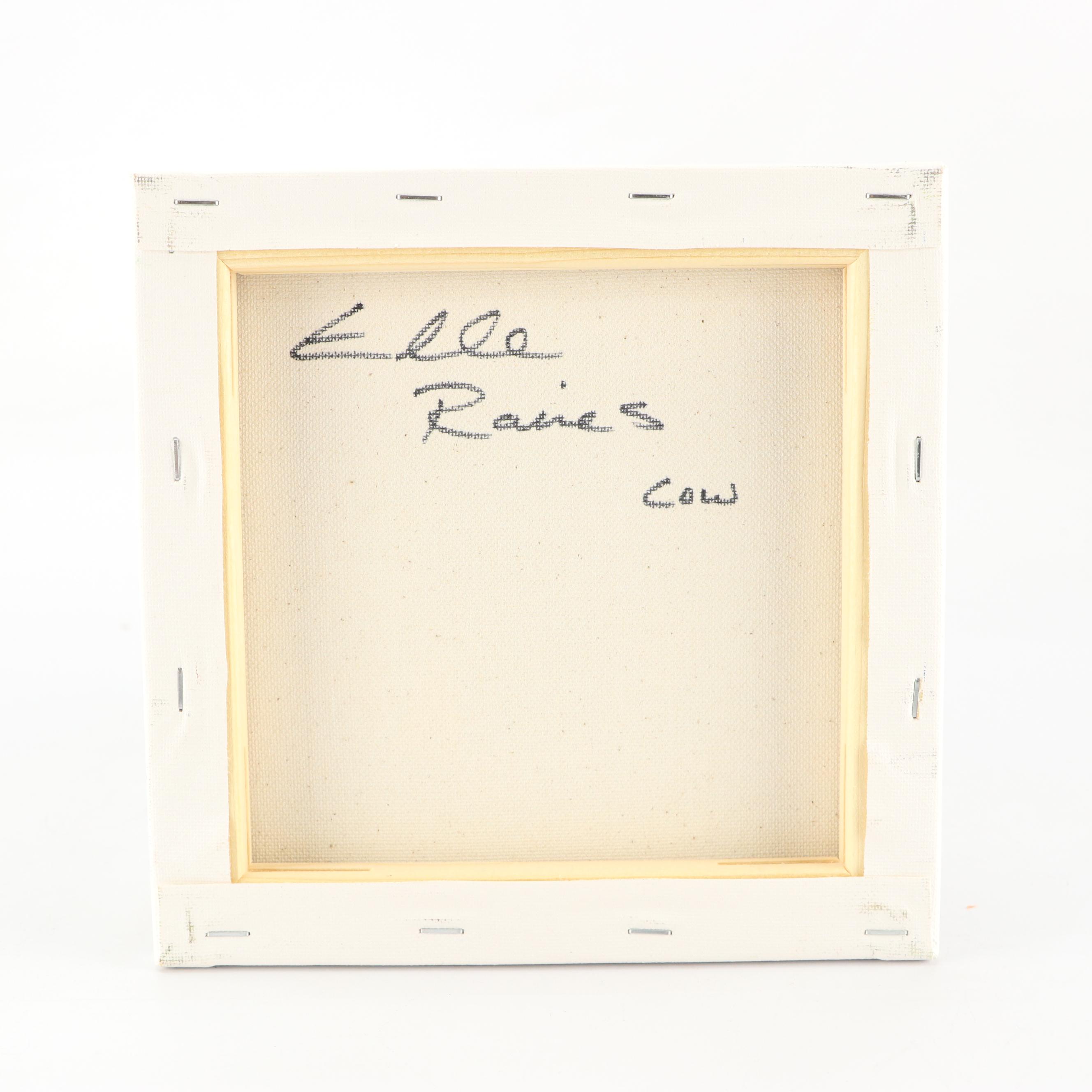 Elle Raines Stylized Acrylic Painting "Cow," 21st Century