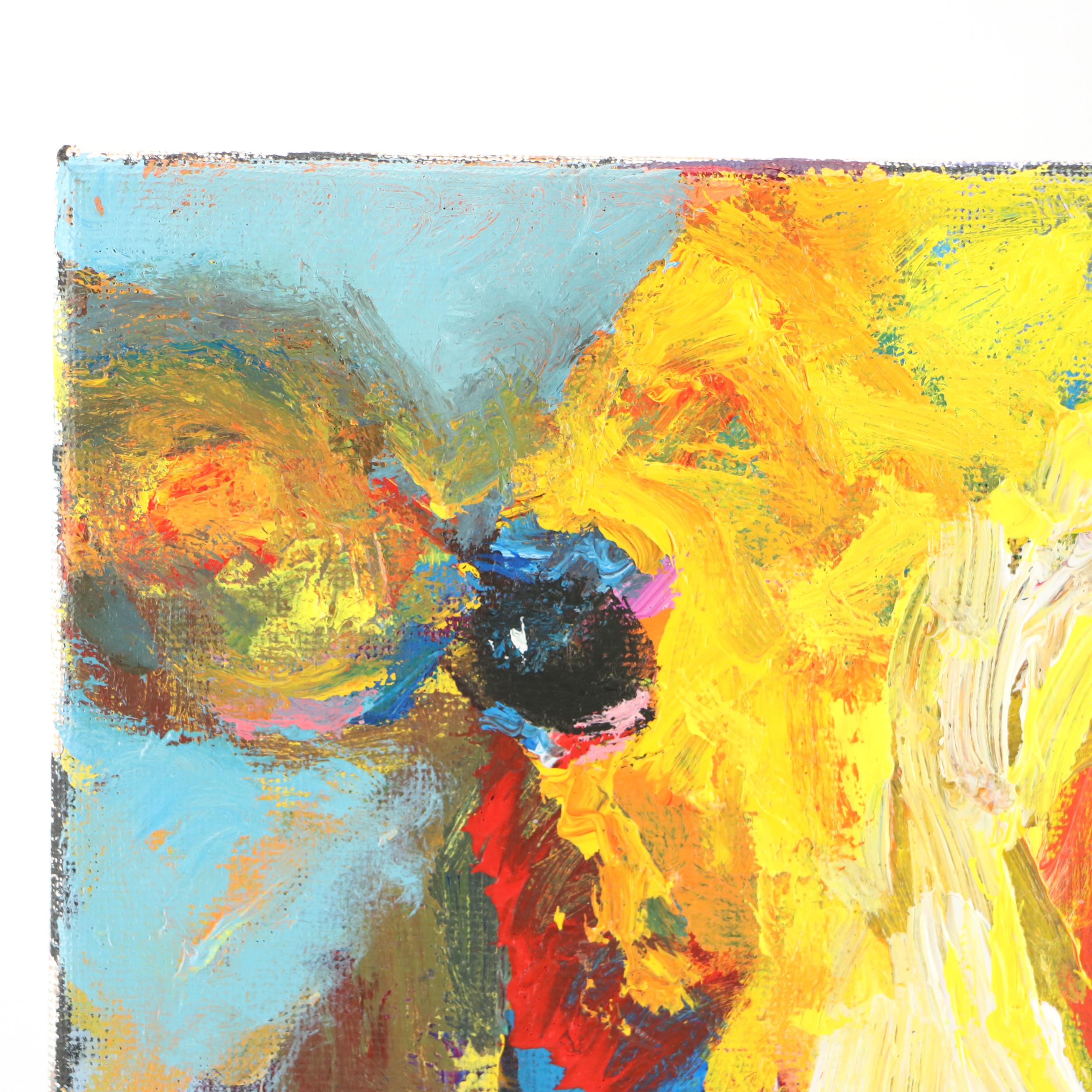 Elle Raines Stylized Acrylic Painting "Cow," 21st Century