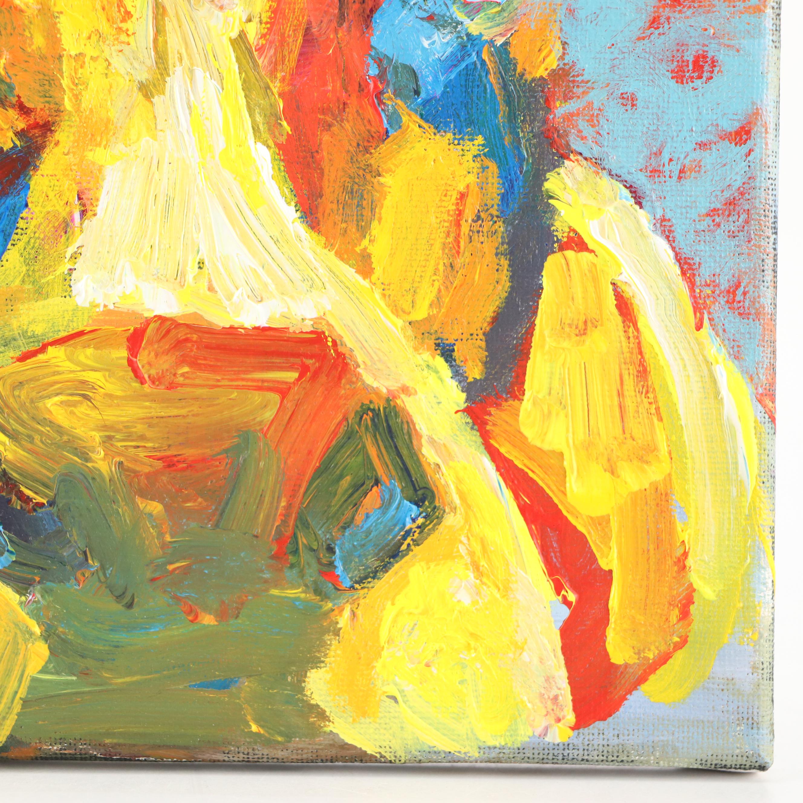 Elle Raines Stylized Acrylic Painting "Cow," 21st Century