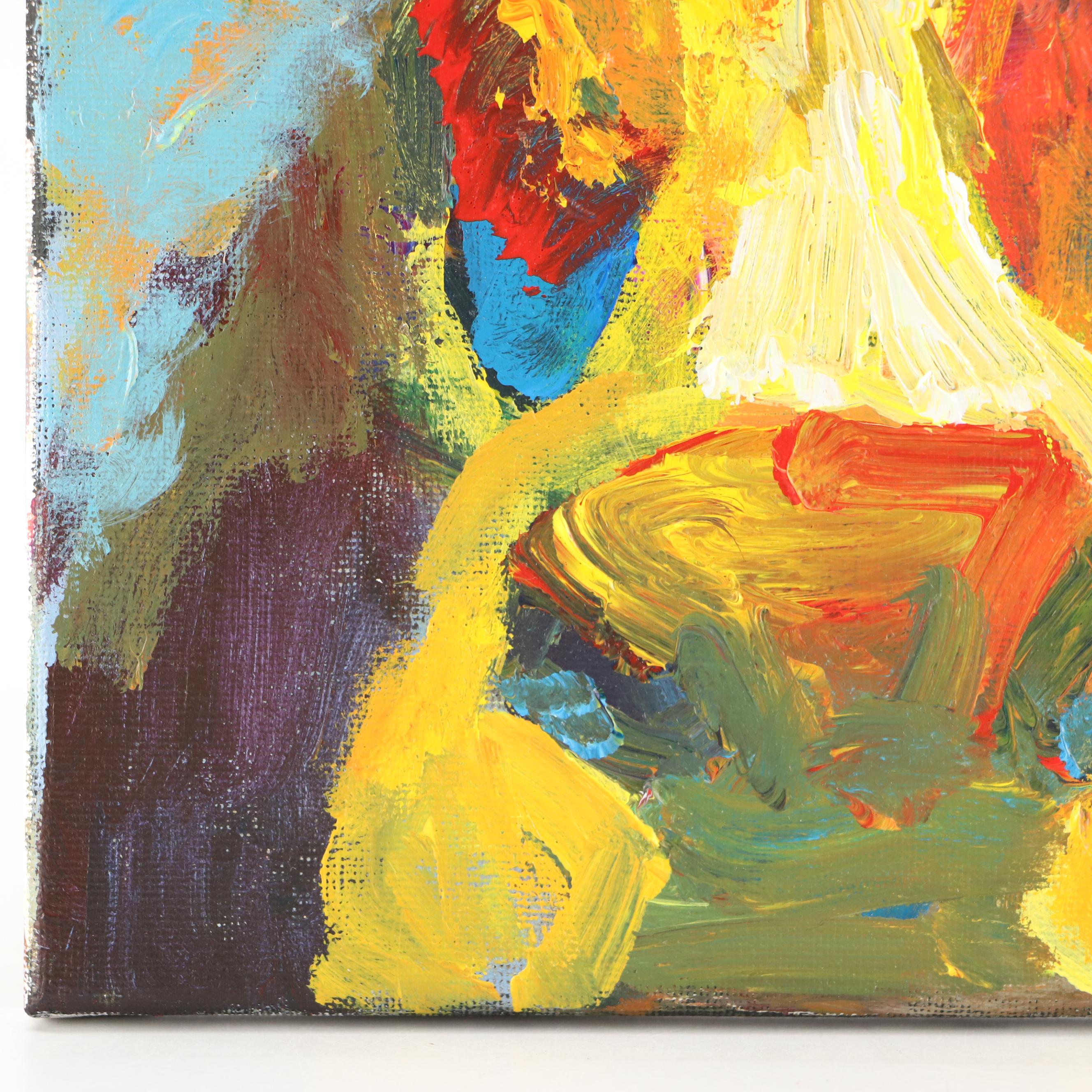 Elle Raines Stylized Acrylic Painting "Cow," 21st Century