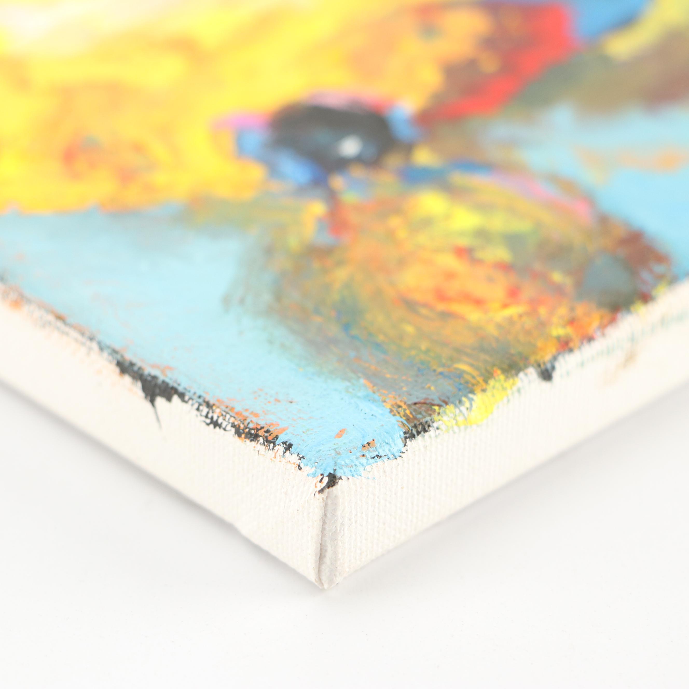 Elle Raines Stylized Acrylic Painting "Cow," 21st Century