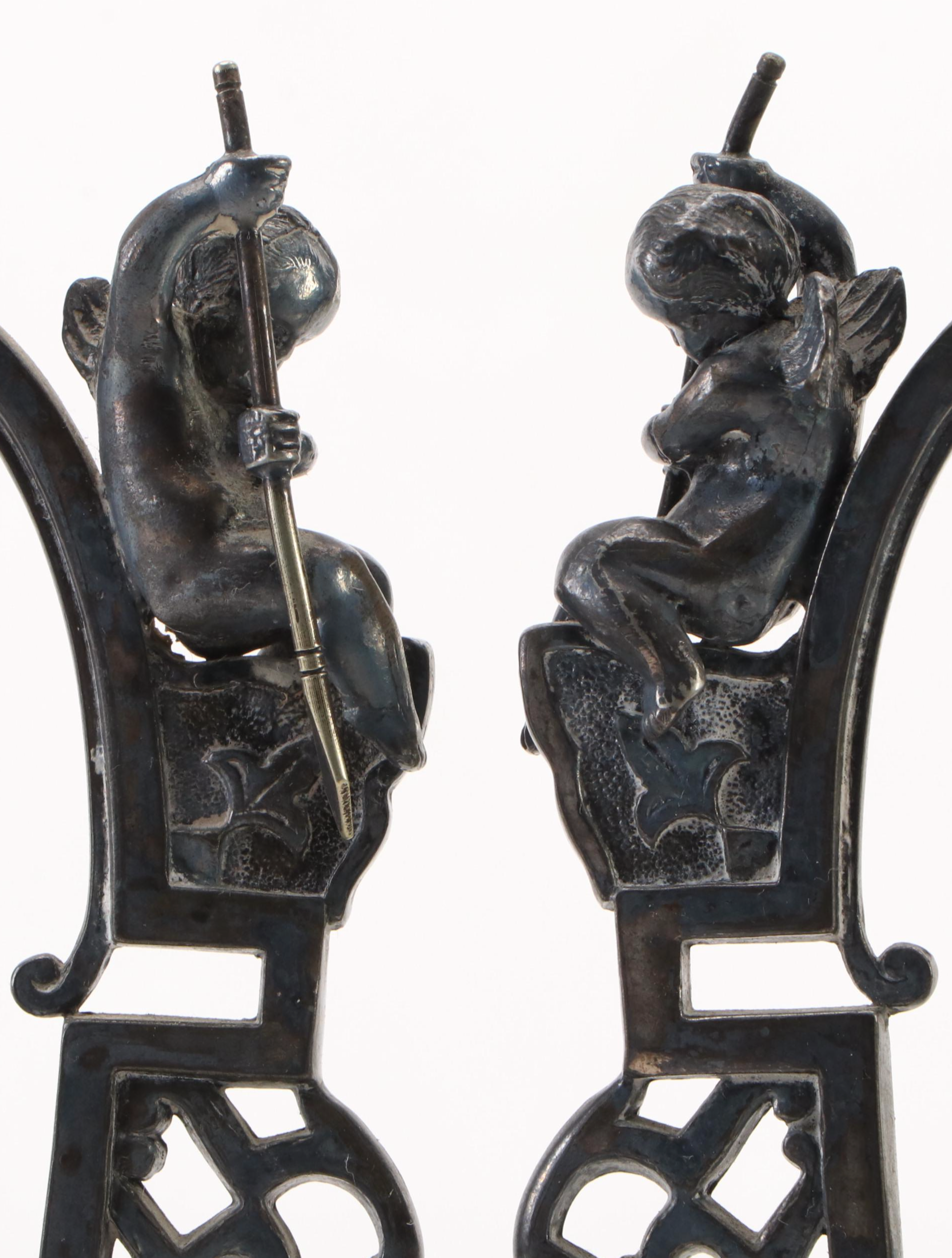 Pair of Aesthetic Movement Meridian Silver Plate Candle Holders with Glass Drops