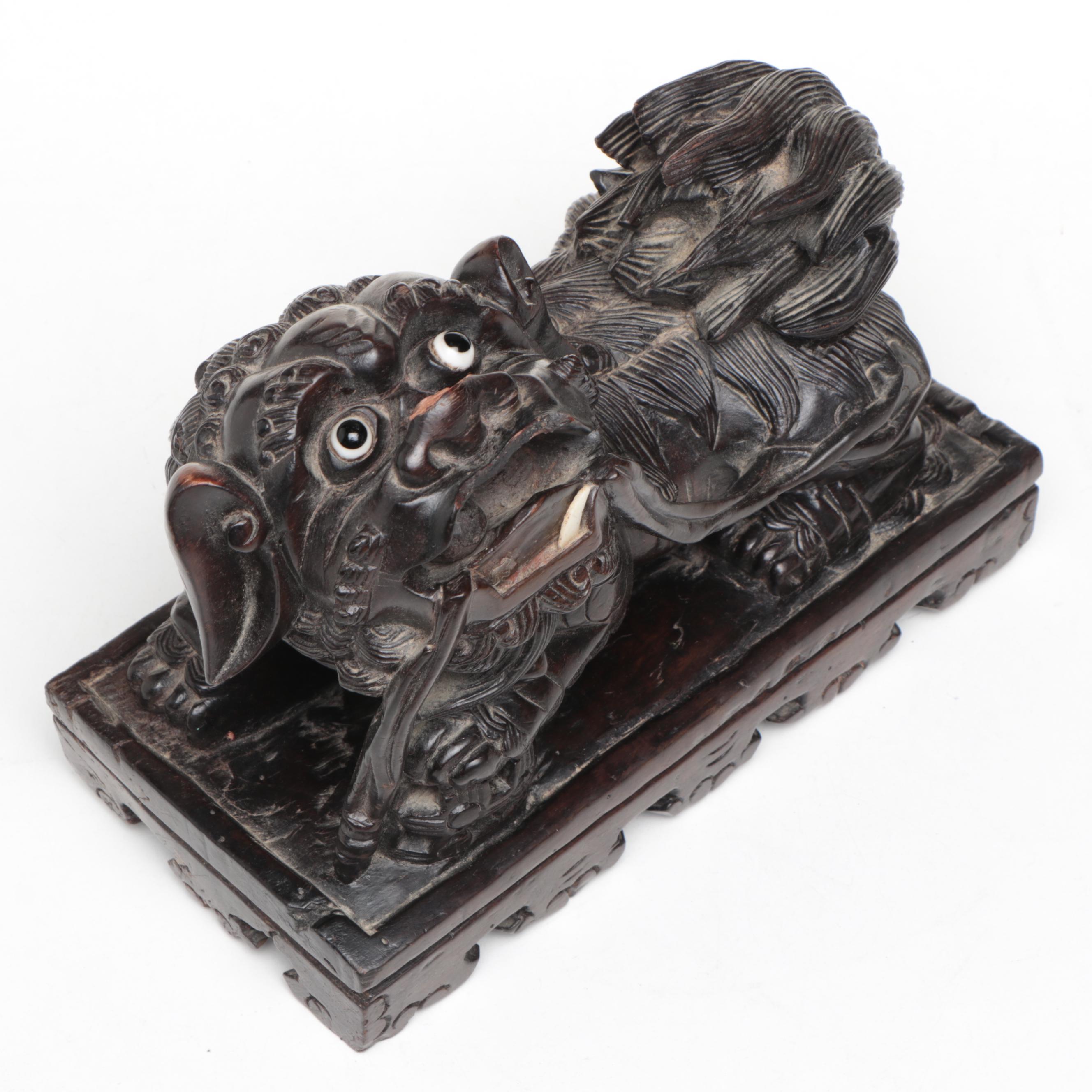 Chinese Carved Wood Guardian Lion, Mid to Late 20th Century