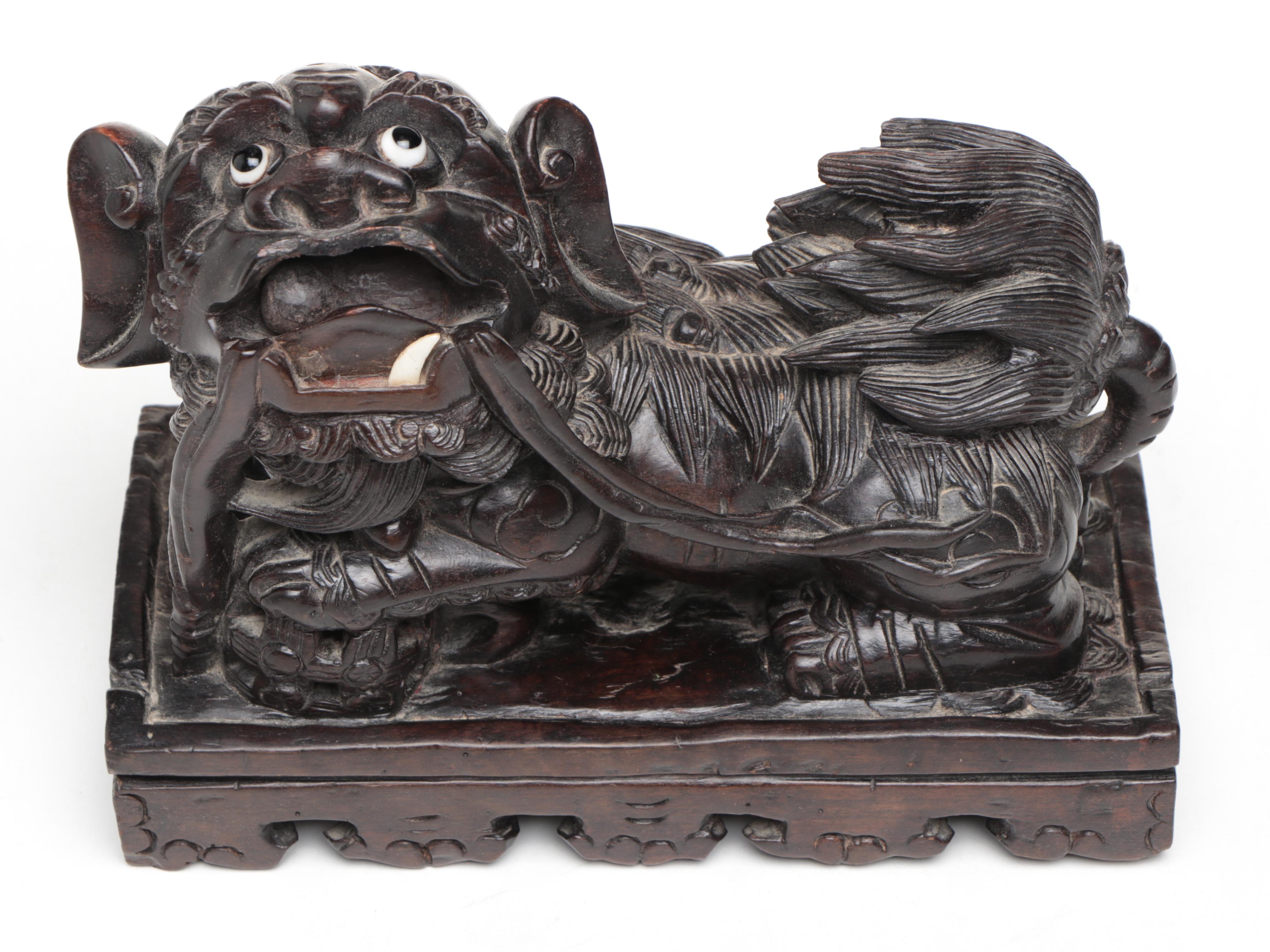 Chinese Carved Wood Guardian Lion, Mid to Late 20th Century