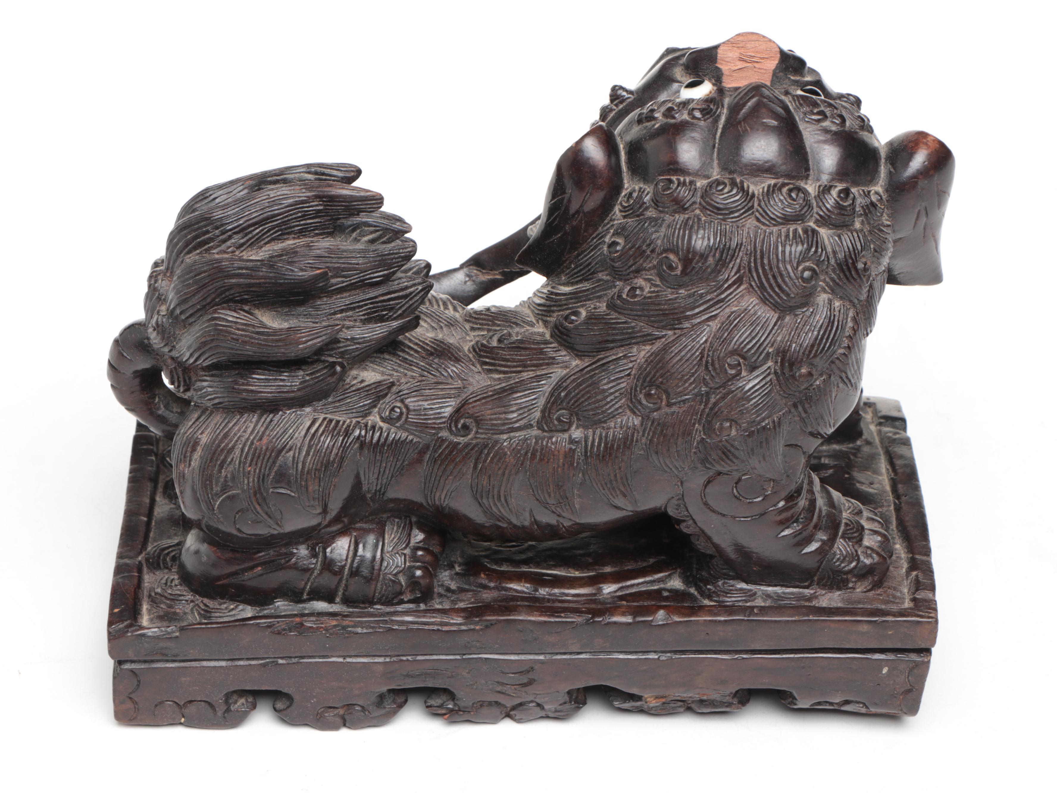 Chinese Carved Wood Guardian Lion, Mid to Late 20th Century